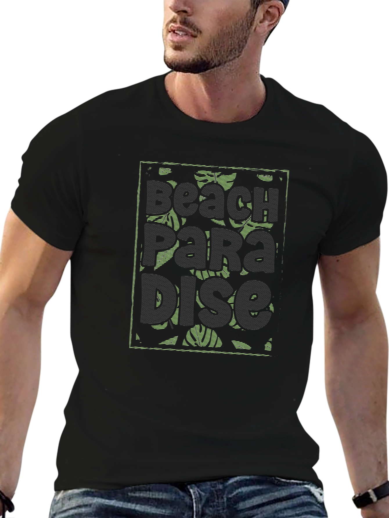 Beach Paradise Graphic T-Shirt - Black