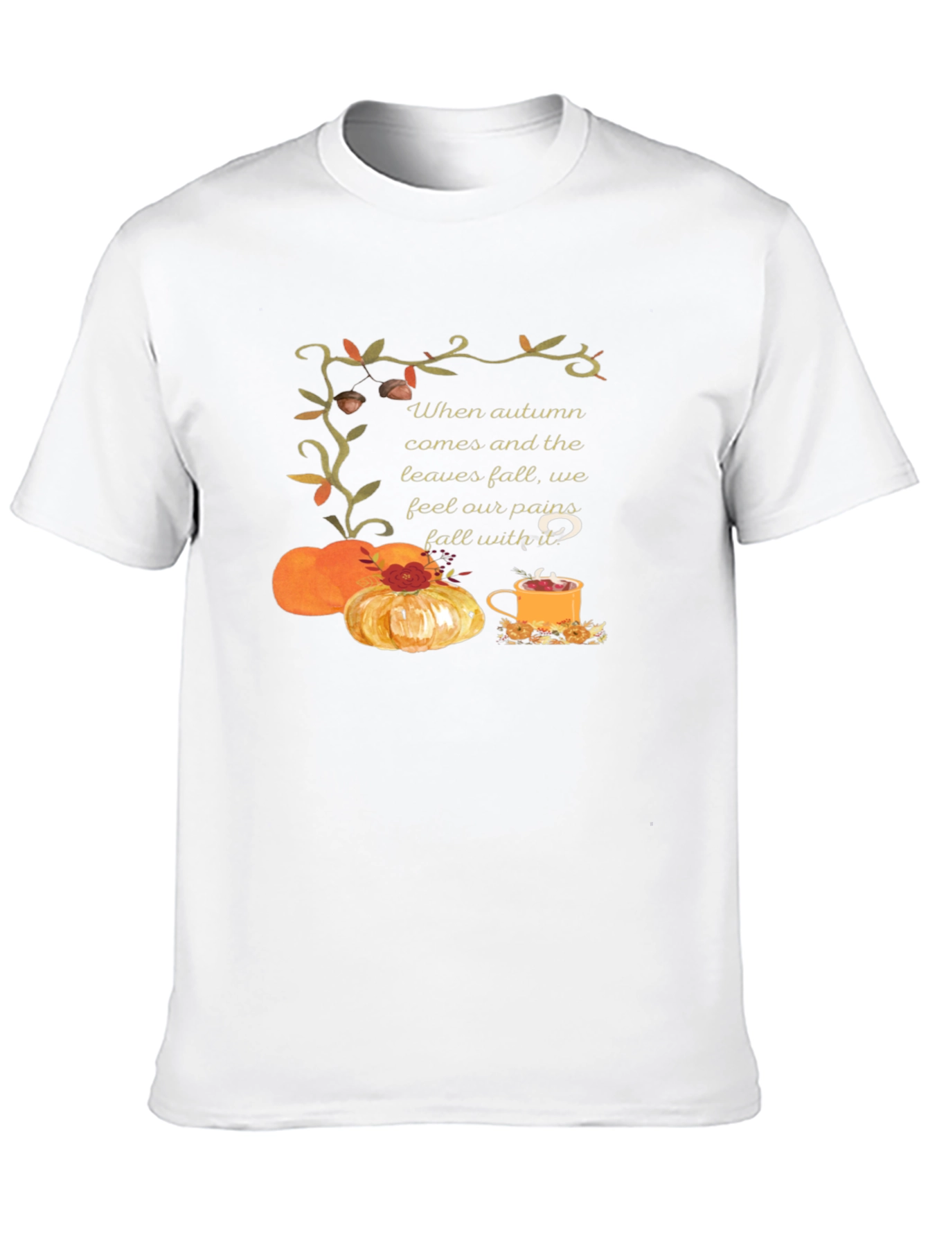 Autumn Comfort T-Shirt: Pumpkins Tea and Cozy Vibes