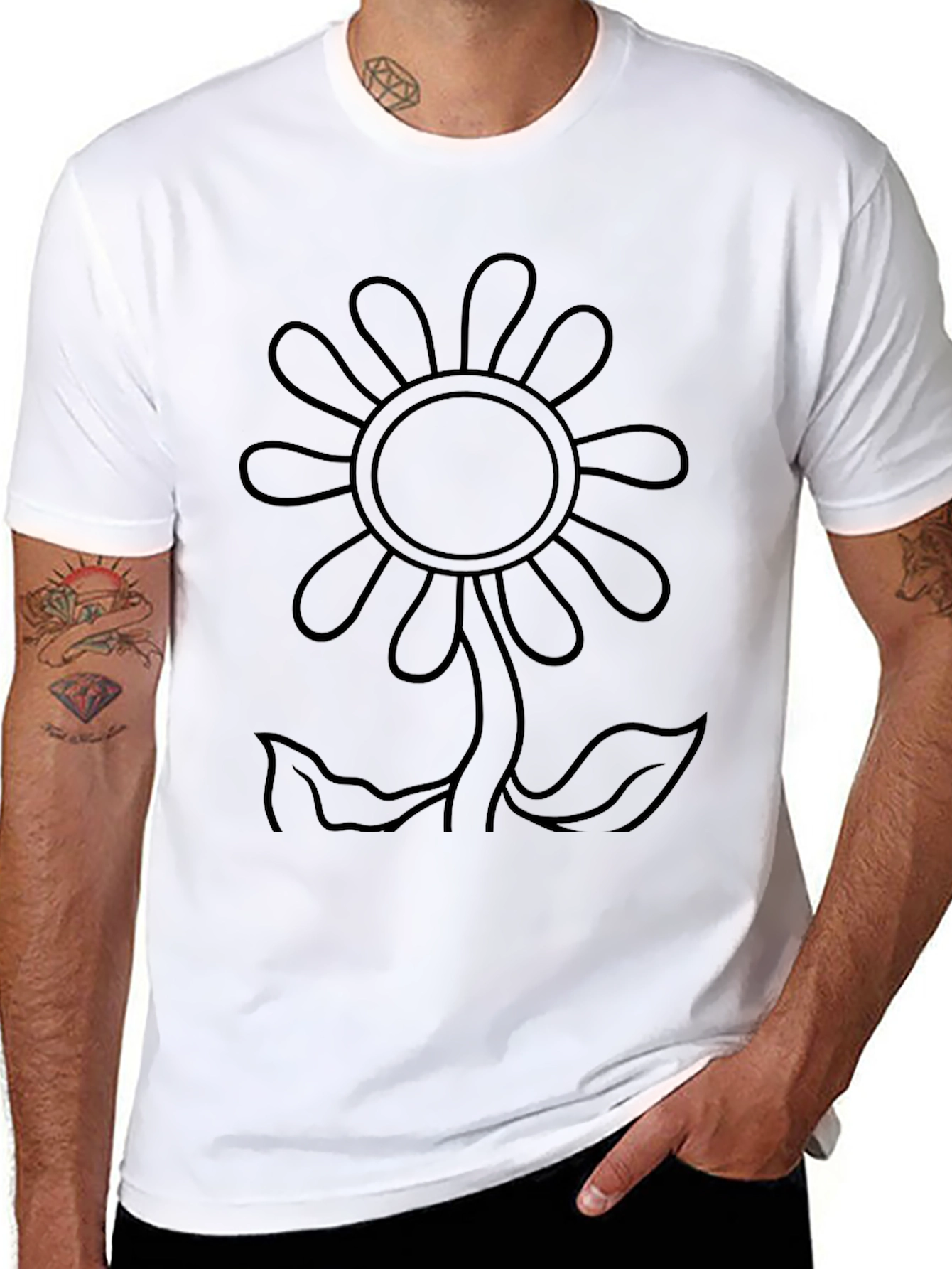 Black Flower Outline Graphic T-Shirt
