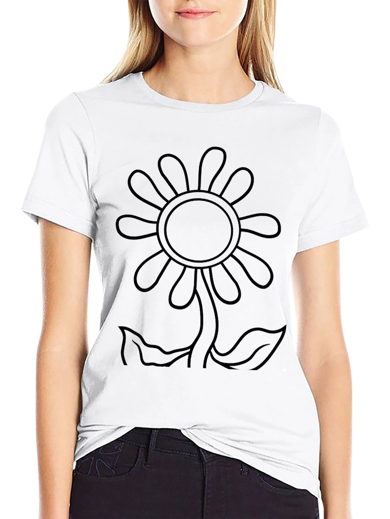 Black Flower Outline Graphic T-Shirt