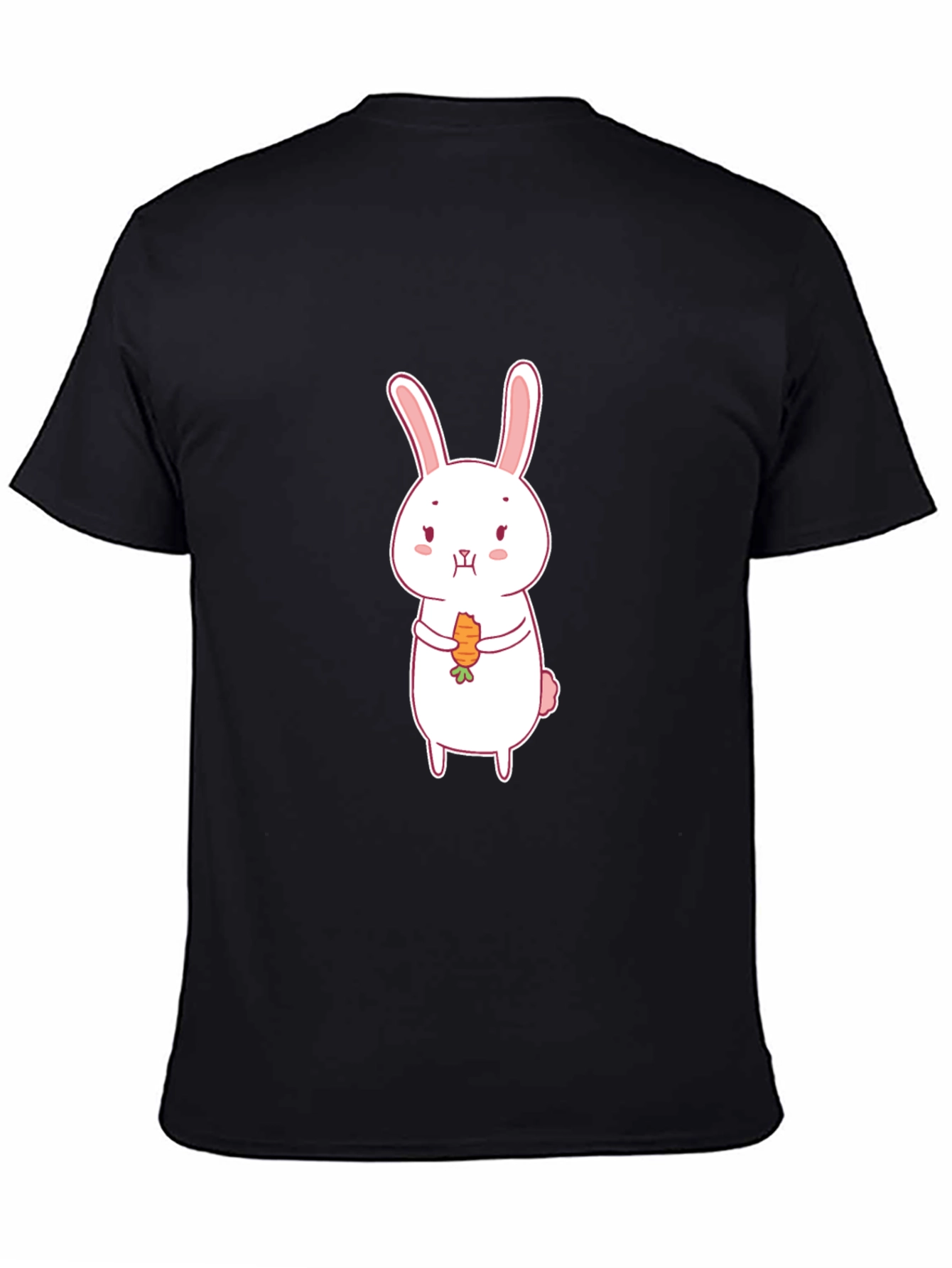 Cute Rabbit Carrot Graphic Black T-Shirt