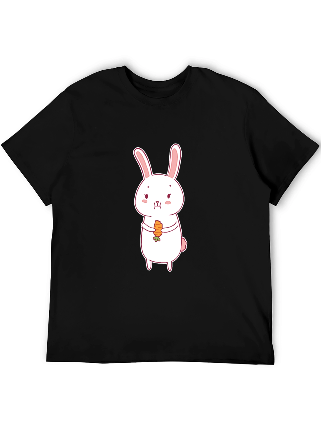 Cute Rabbit Carrot Graphic Black T-Shirt