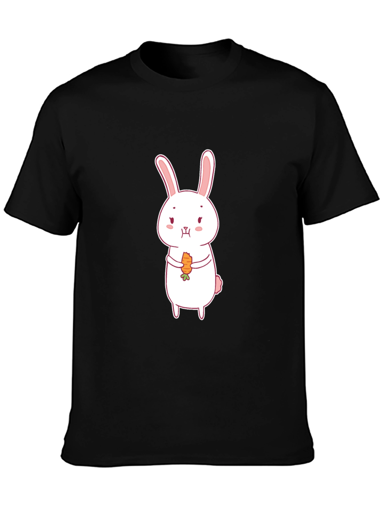 Cute Rabbit Carrot Graphic Black T-Shirt