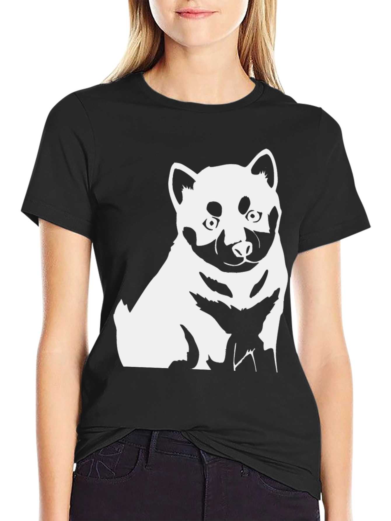 Dog Graphic Tee - Shiba Inu Style Black T-Shirt