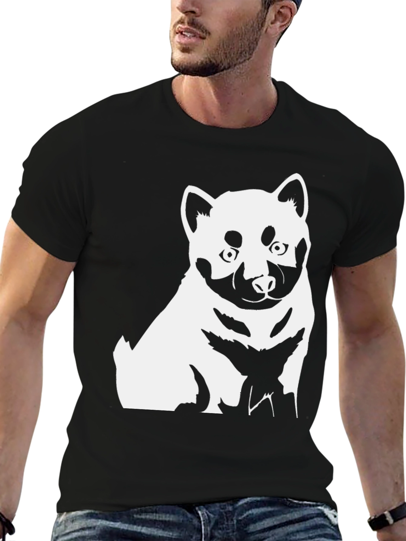 Dog Graphic Tee - Shiba Inu Style Black T-Shirt