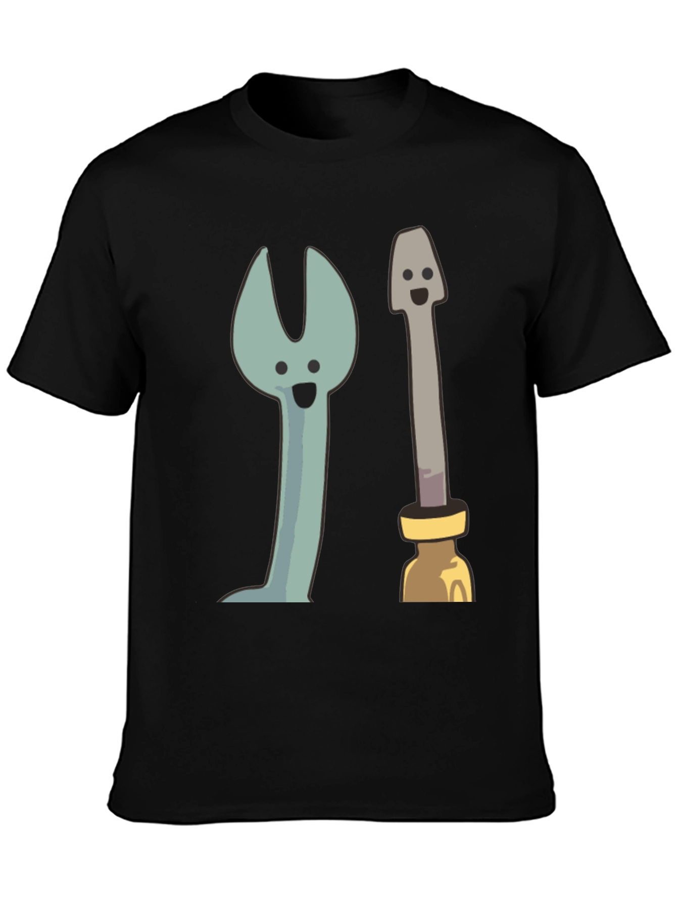 Funny Cartoon Tools Graphic Tee - Black