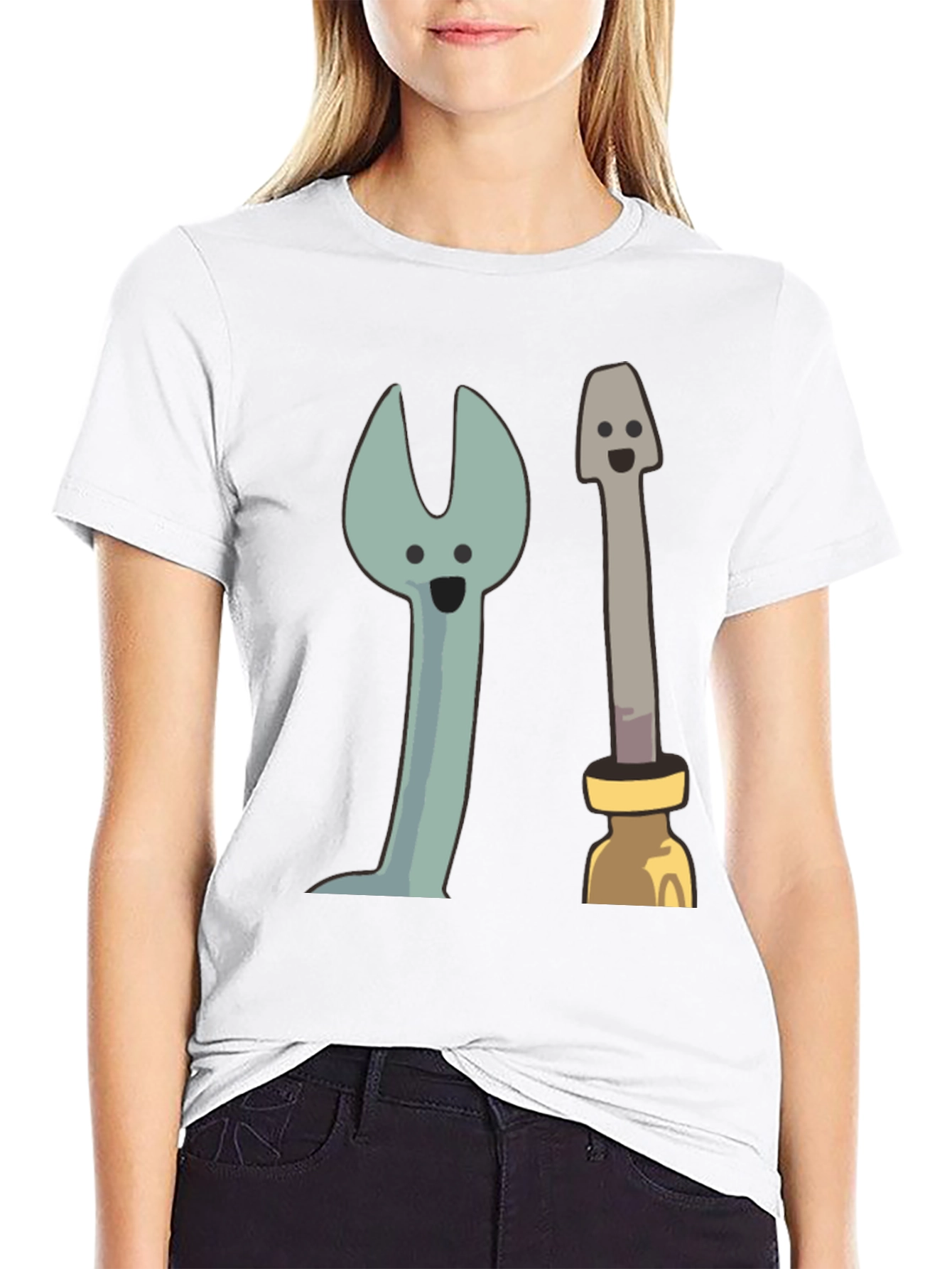 Funny Cartoon Tools Graphic Tee - Black