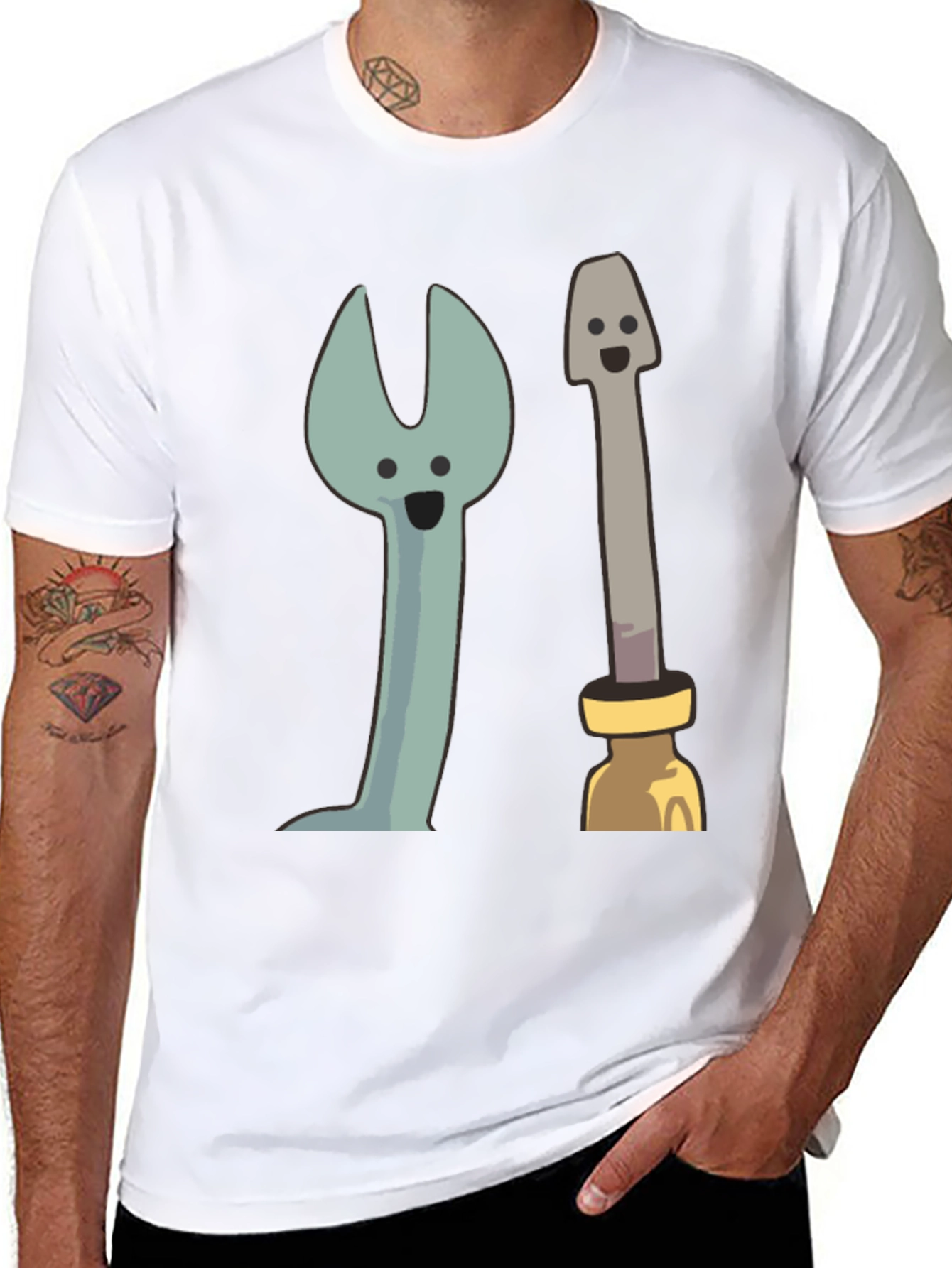 Funny Cartoon Tools Graphic Tee - Black