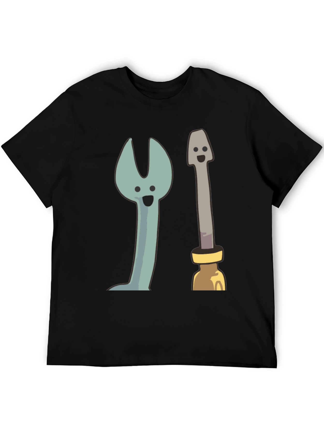 Funny Cartoon Tools Graphic Tee - Black