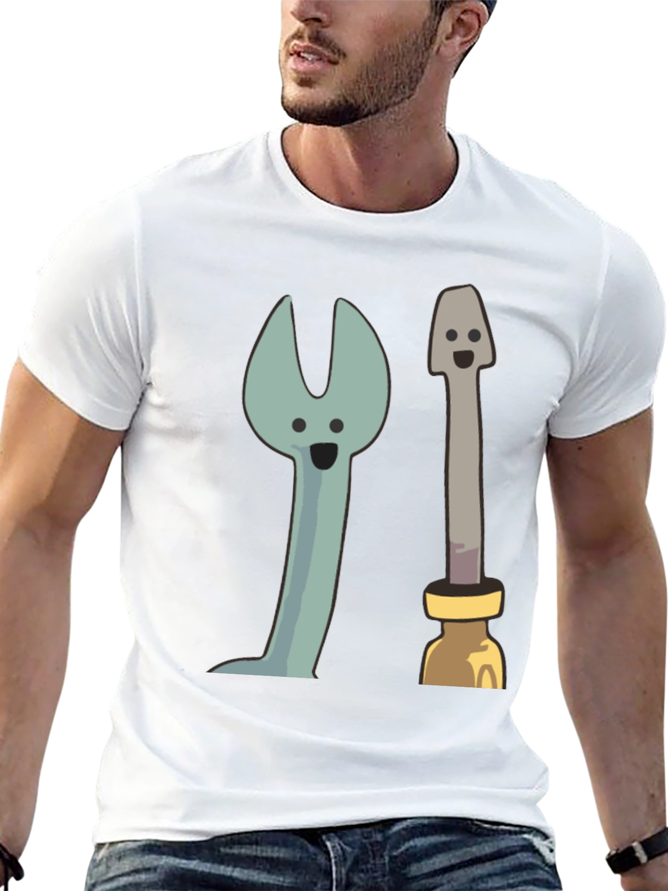 Funny Cartoon Tools Graphic Tee - Black