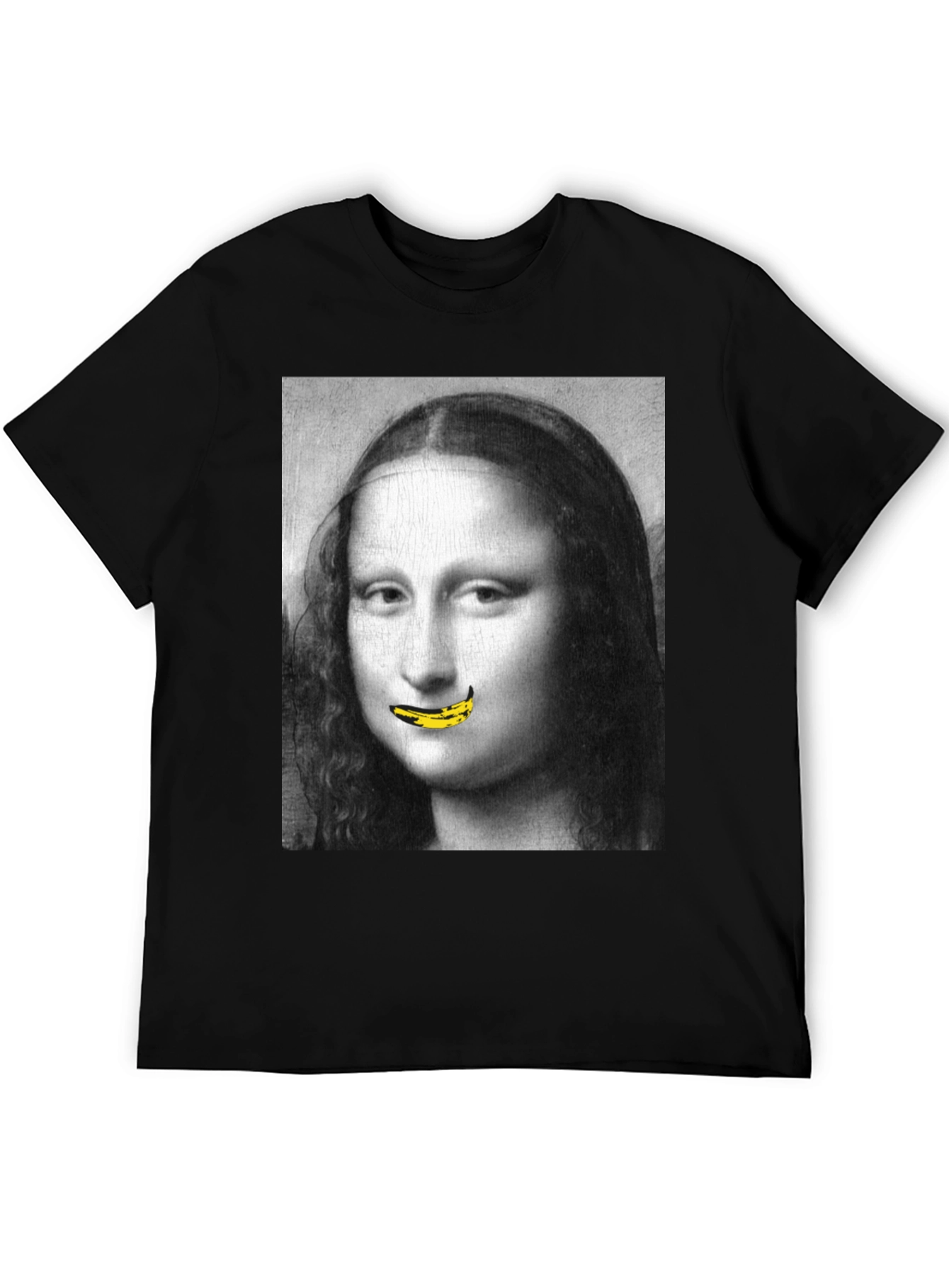 Mona Lisa Banana Mouth Black T-Shirt