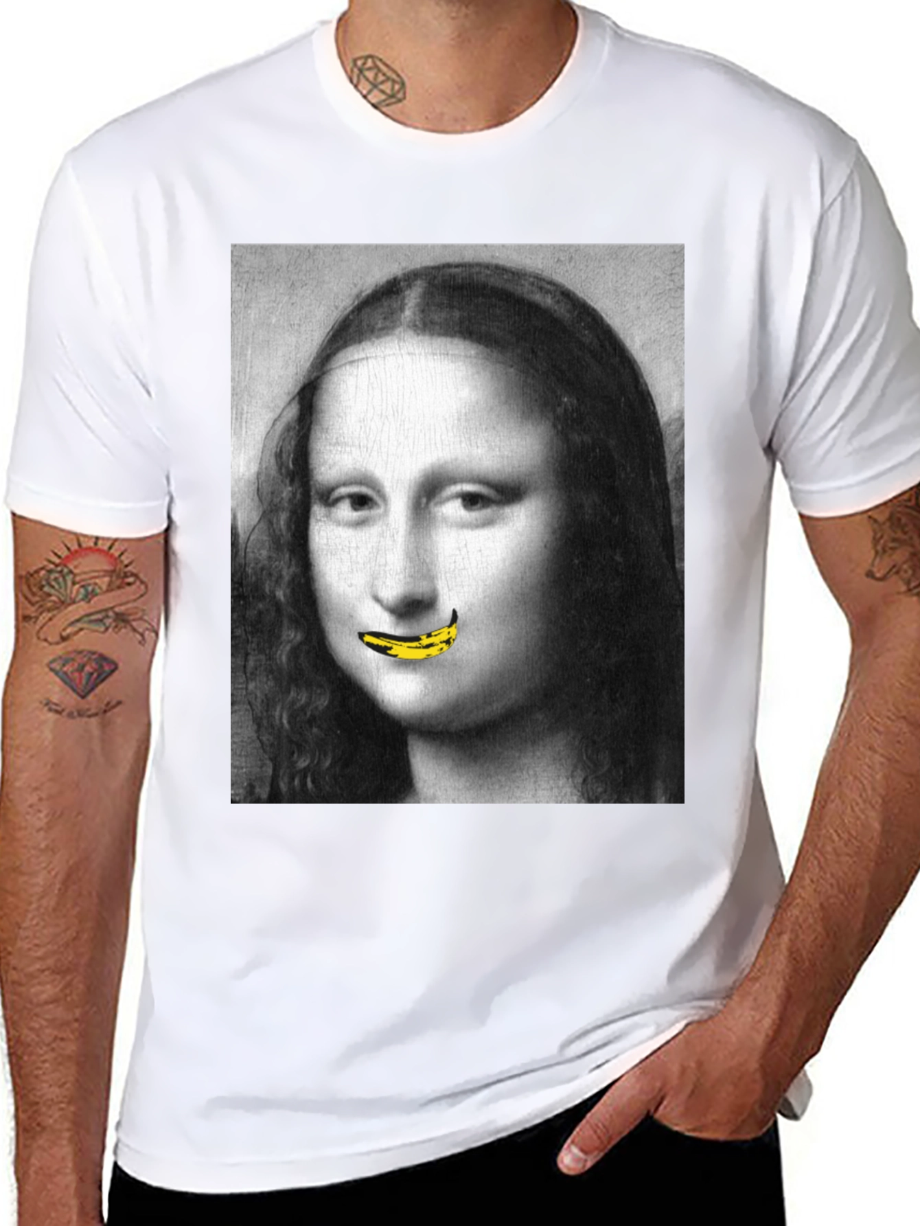 Mona Lisa Banana Mouth Black T-Shirt