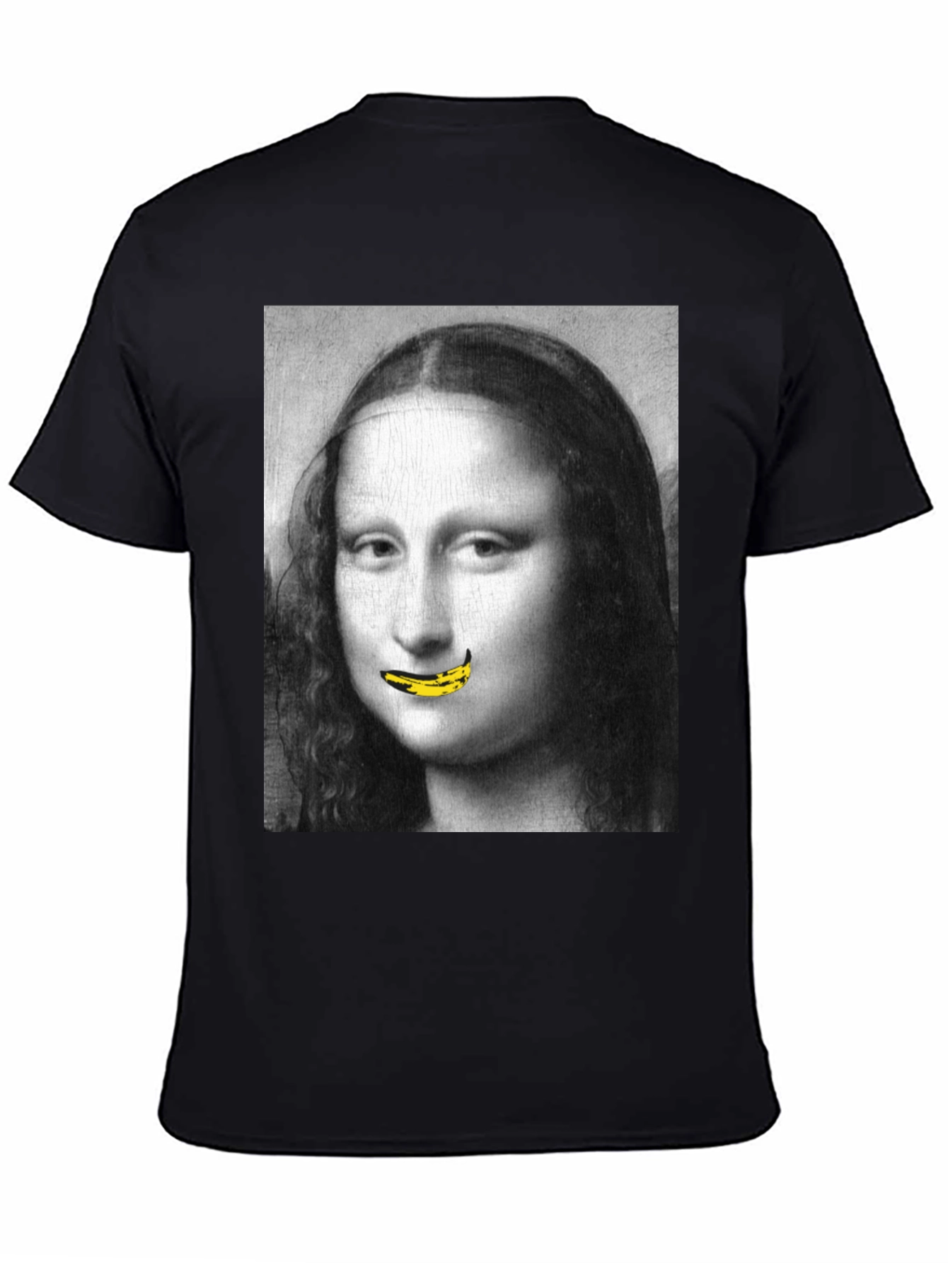 Mona Lisa Banana Mouth Black T-Shirt