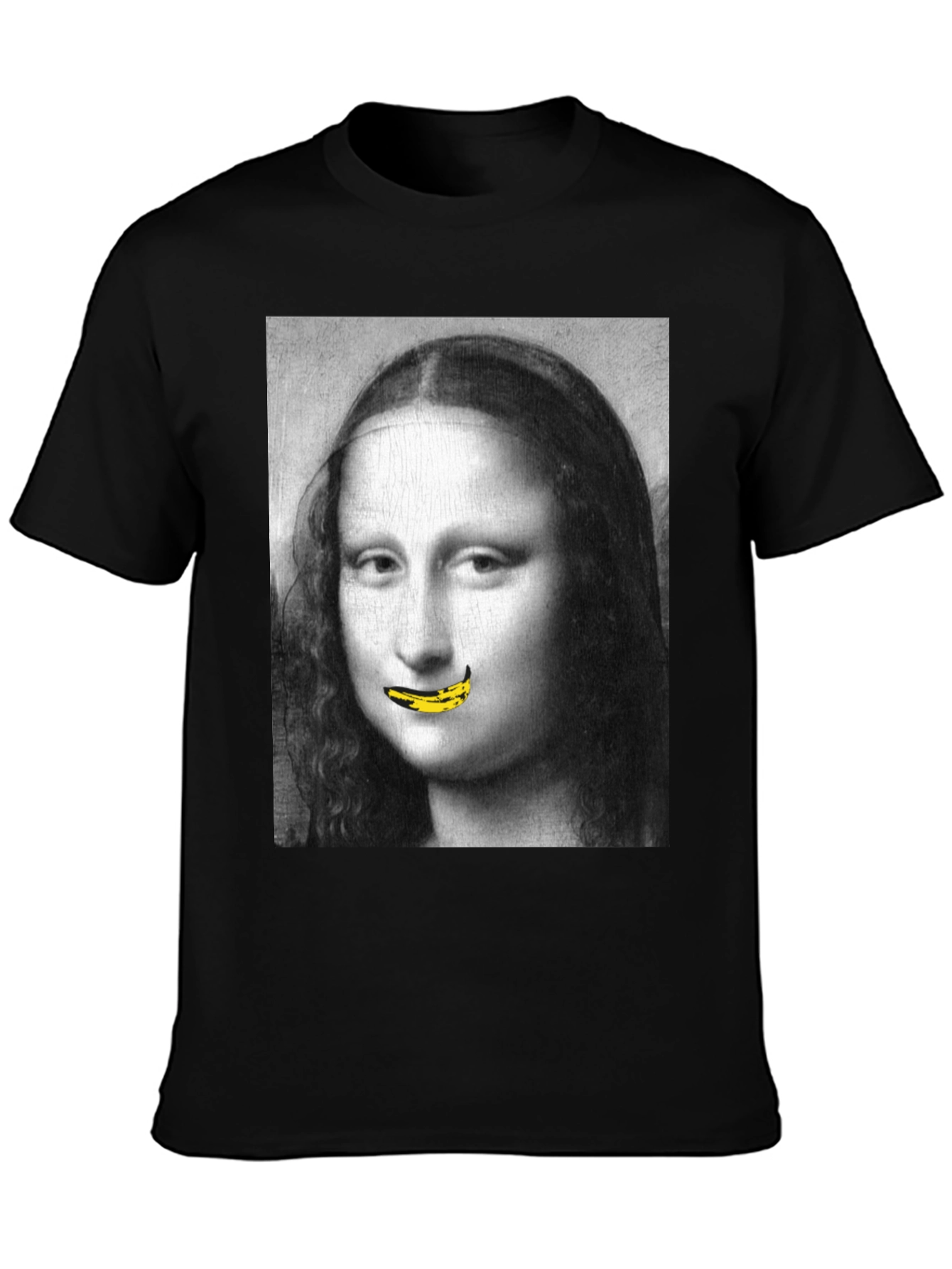 Mona Lisa Banana Mouth Black T-Shirt
