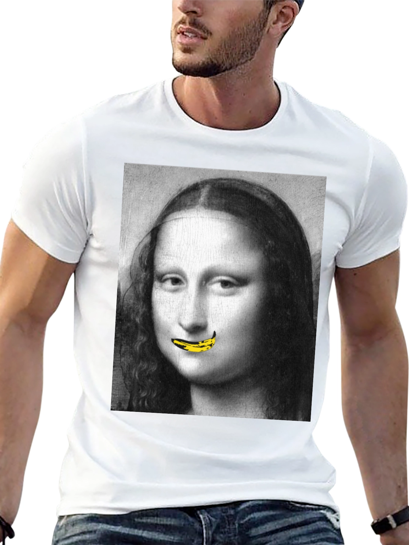 Mona Lisa Banana Mouth Black T-Shirt