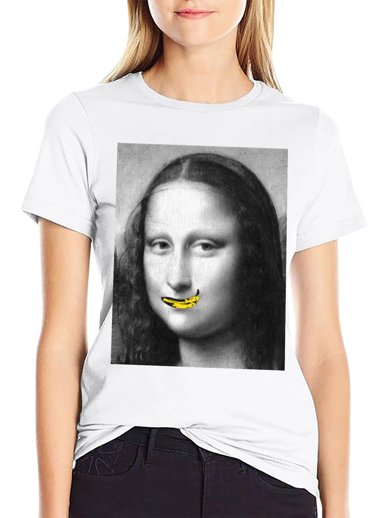 Mona Lisa Banana Mouth Black T-Shirt