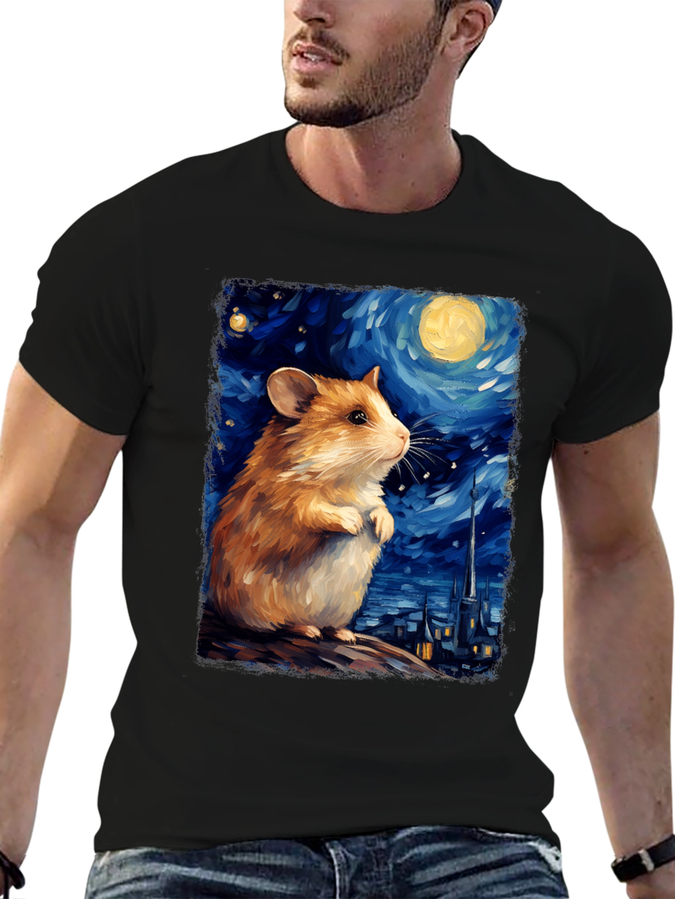 Hamster Starry Night Art T-Shirt