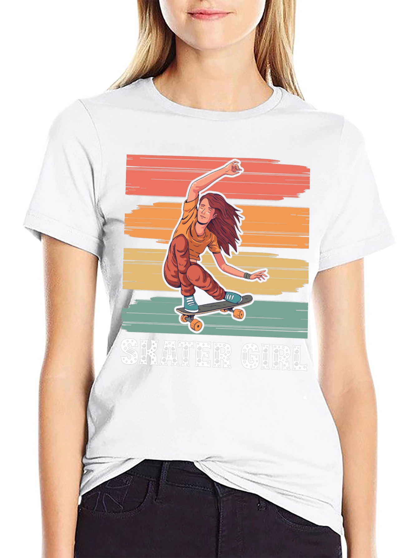 Skater Girl Graphic T-Shirt - Retro Design