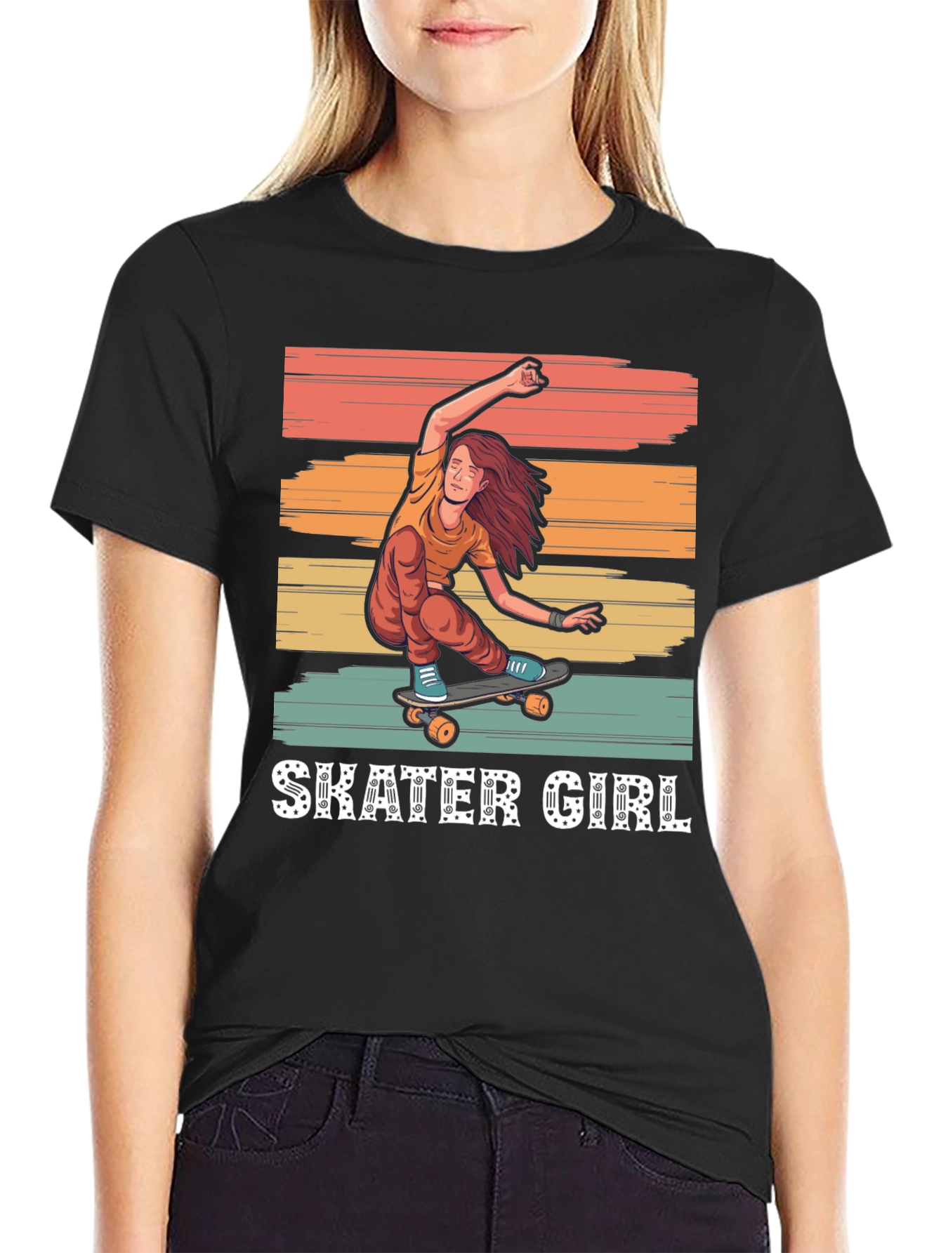 Skater Girl Graphic T-Shirt - Retro Design