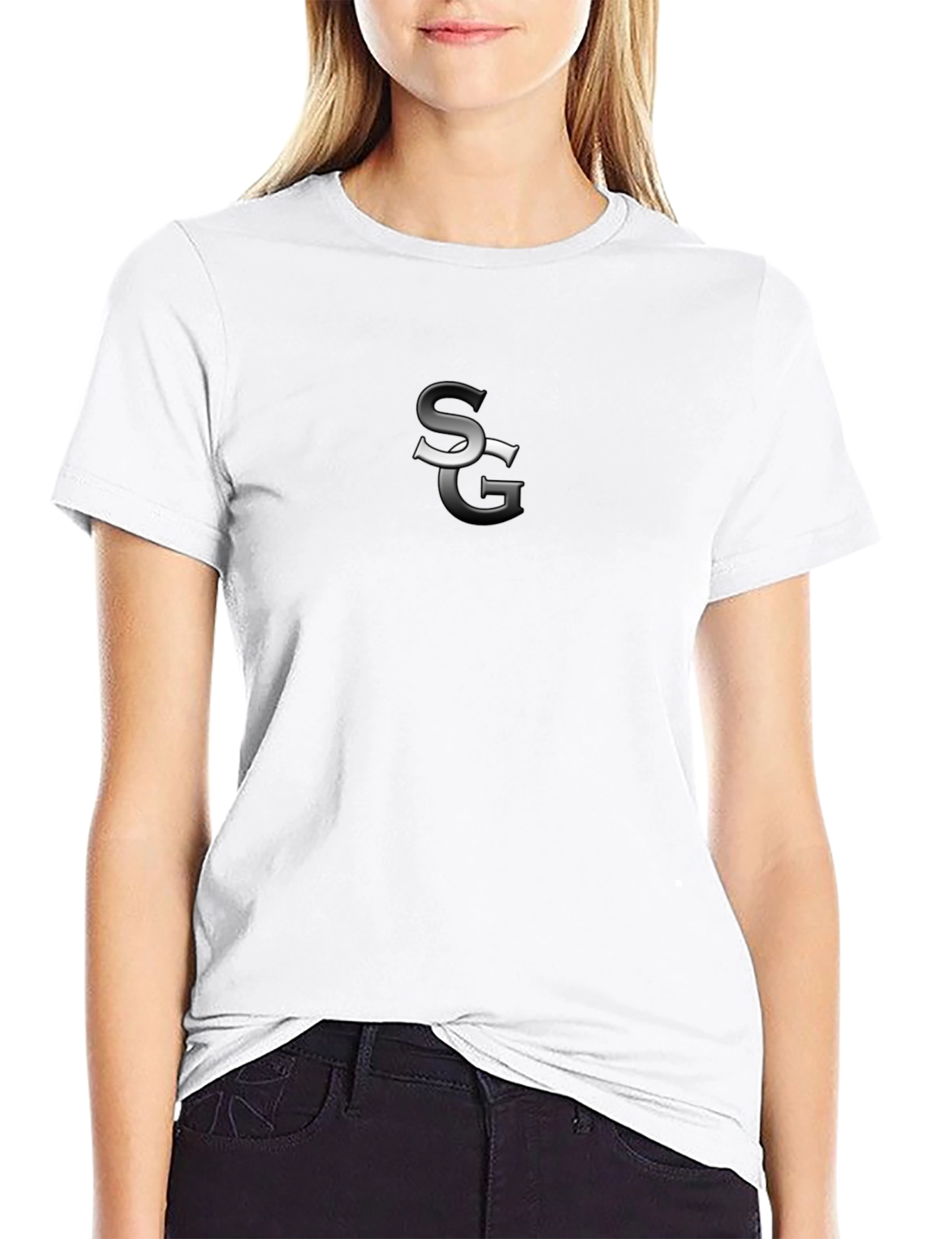 Sleek Black Tee with Abstract Initial Design