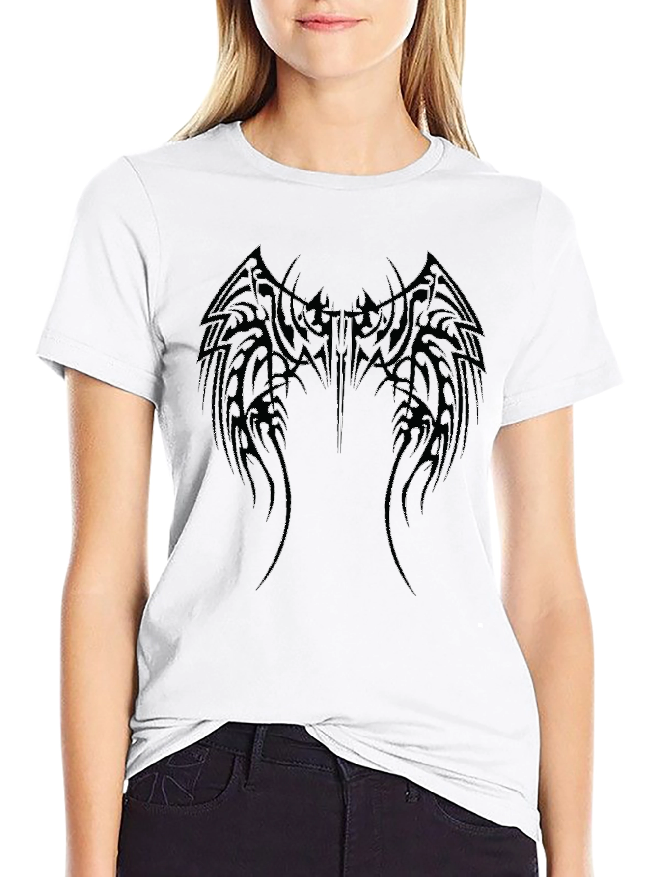Black T-Shirt with Winged Graphic Print