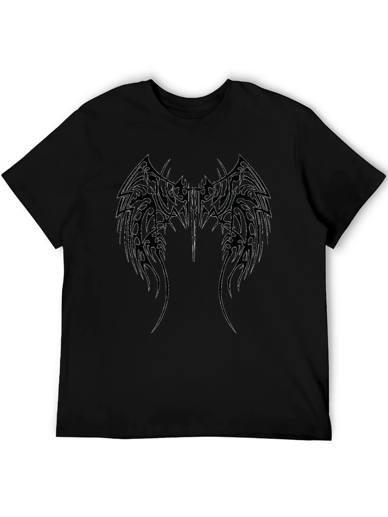 Black T-Shirt with Winged Graphic Print