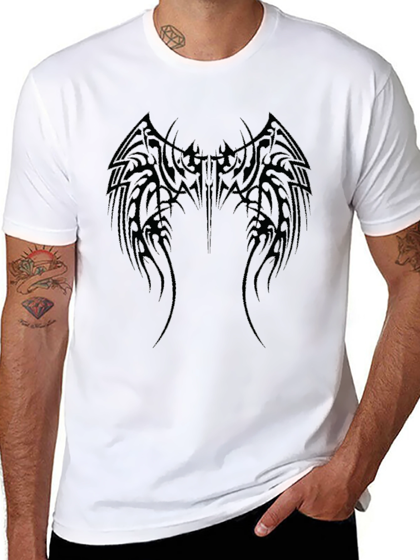 Black T-Shirt with Winged Graphic Print