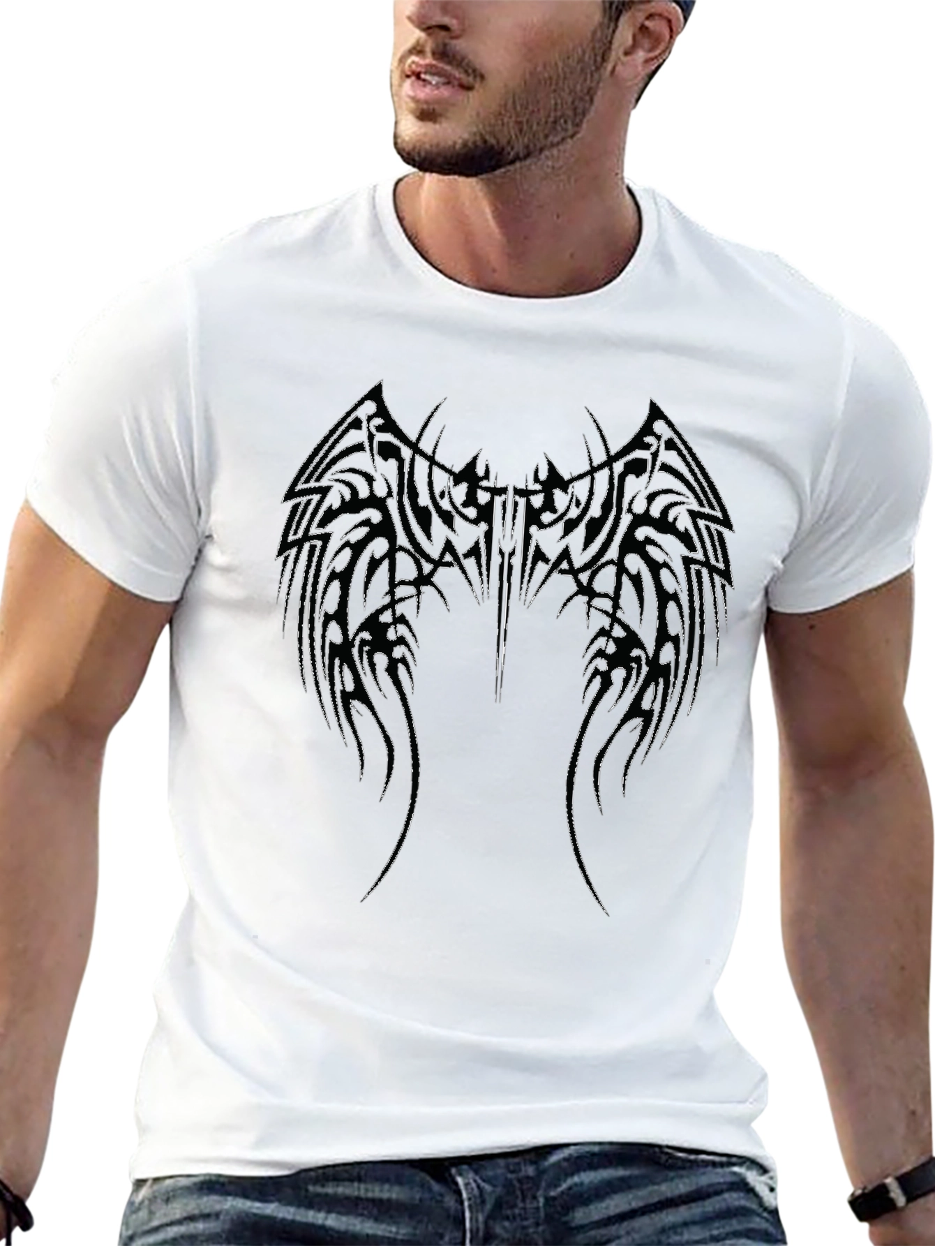 Black T-Shirt with Winged Graphic Print