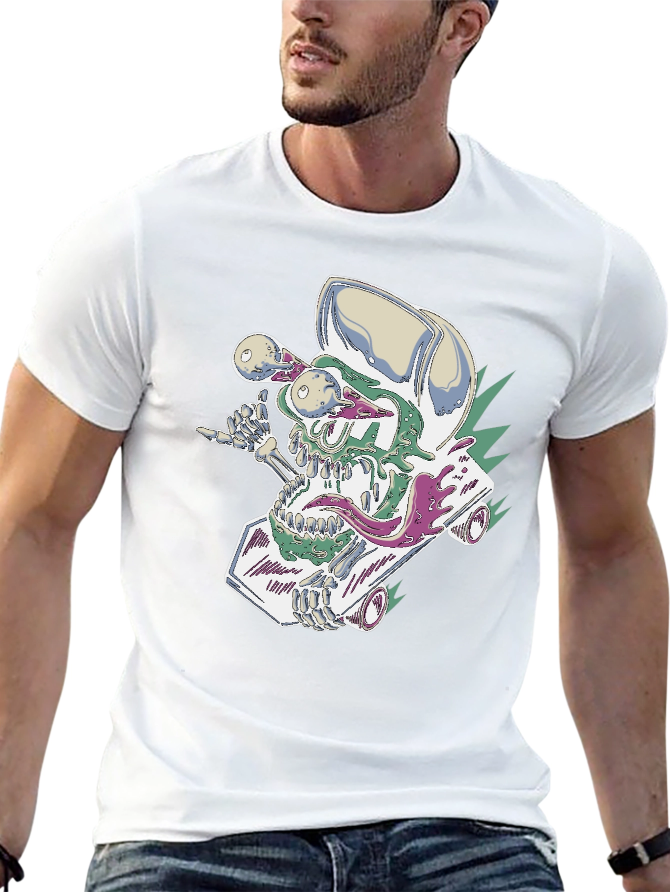 Skateboard Skull Tee - Cool Graphic Print