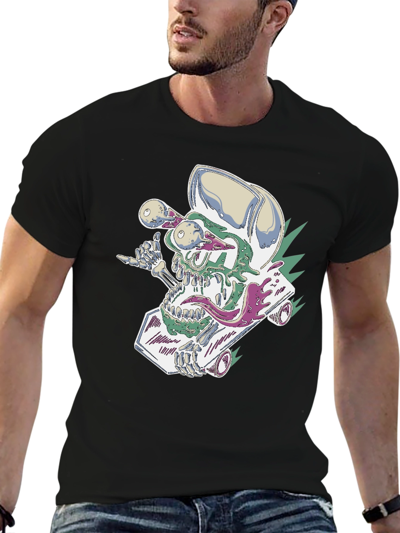 Skateboard Skull Tee - Cool Graphic Print