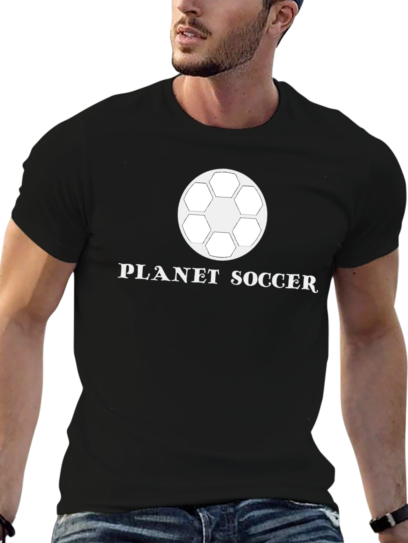 Planet Soccer Graphic T-Shirt - Black Cotton Tee