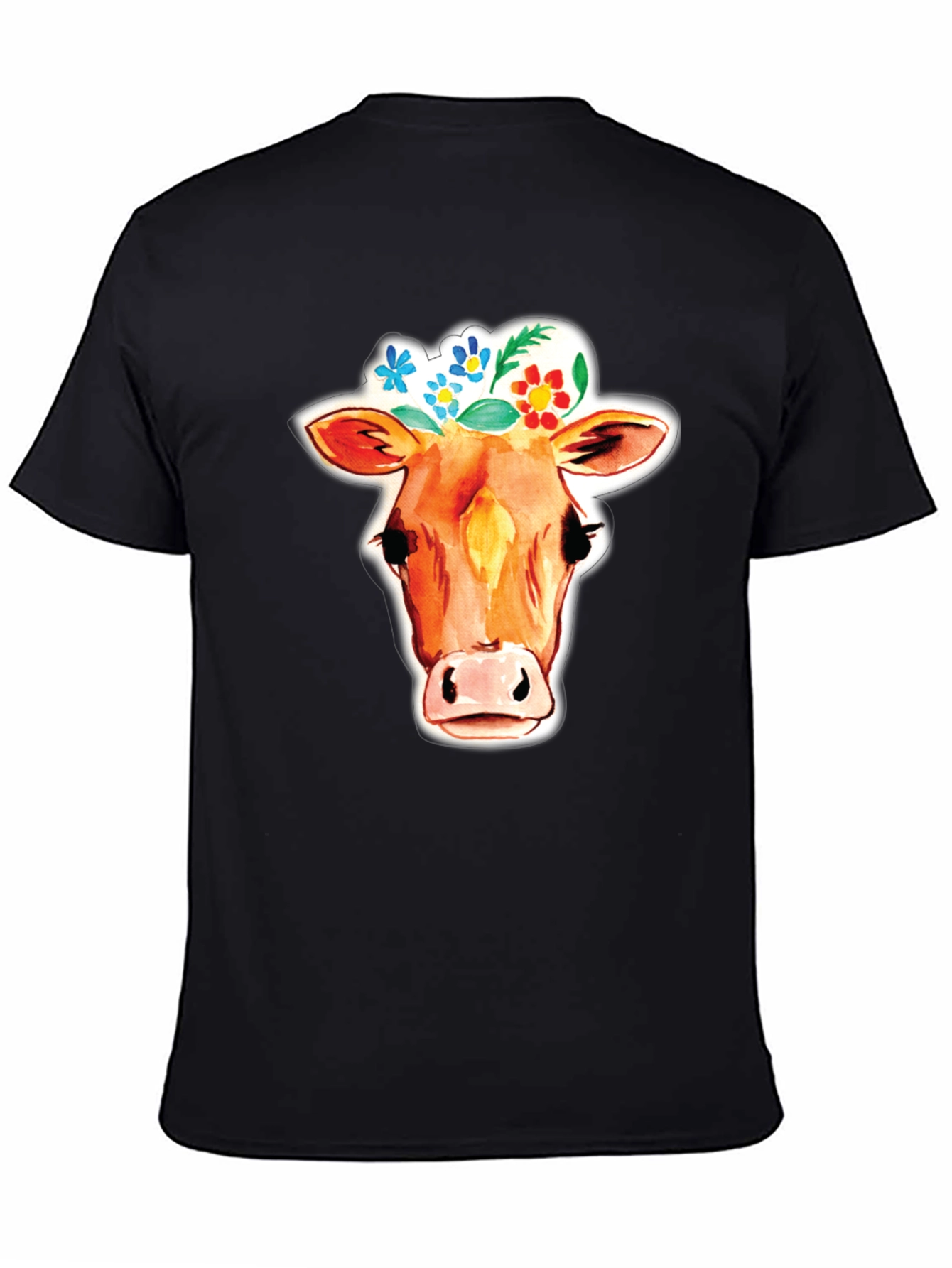 Cow with Floral Crown Graphic T-Shirt