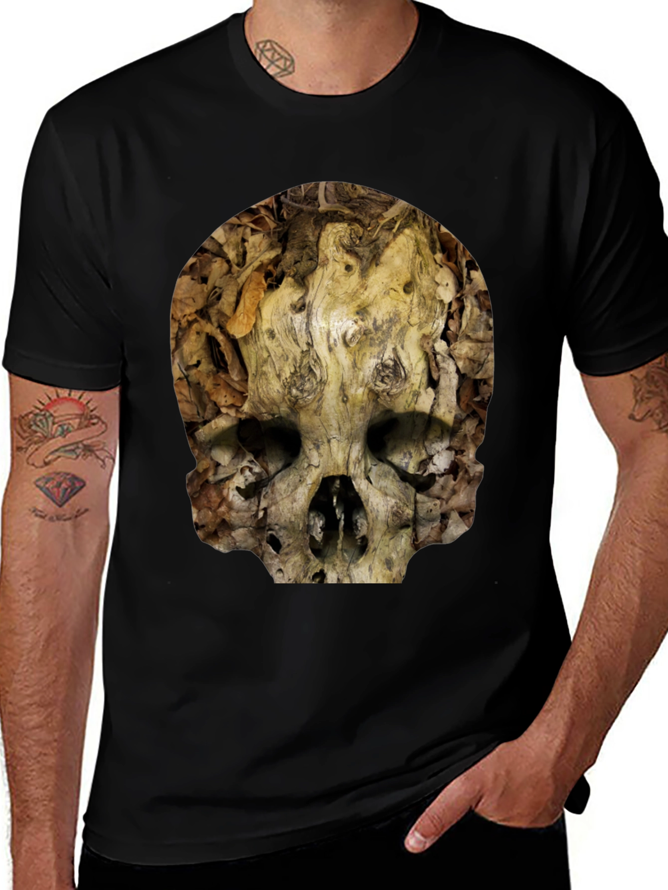 Nature Skull T-Shirt - Unique Wood Grain Design