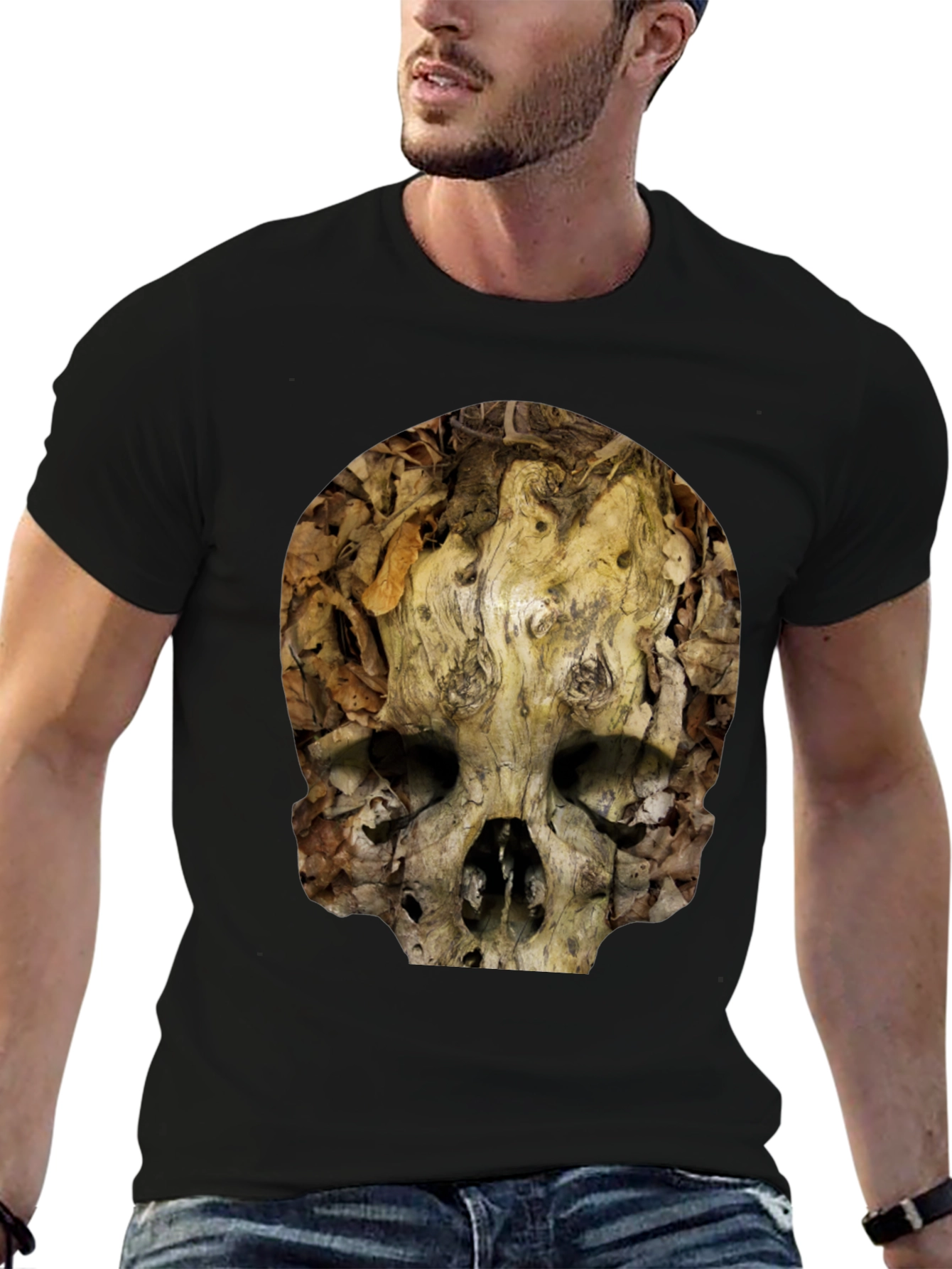 Nature Skull T-Shirt - Unique Wood Grain Design