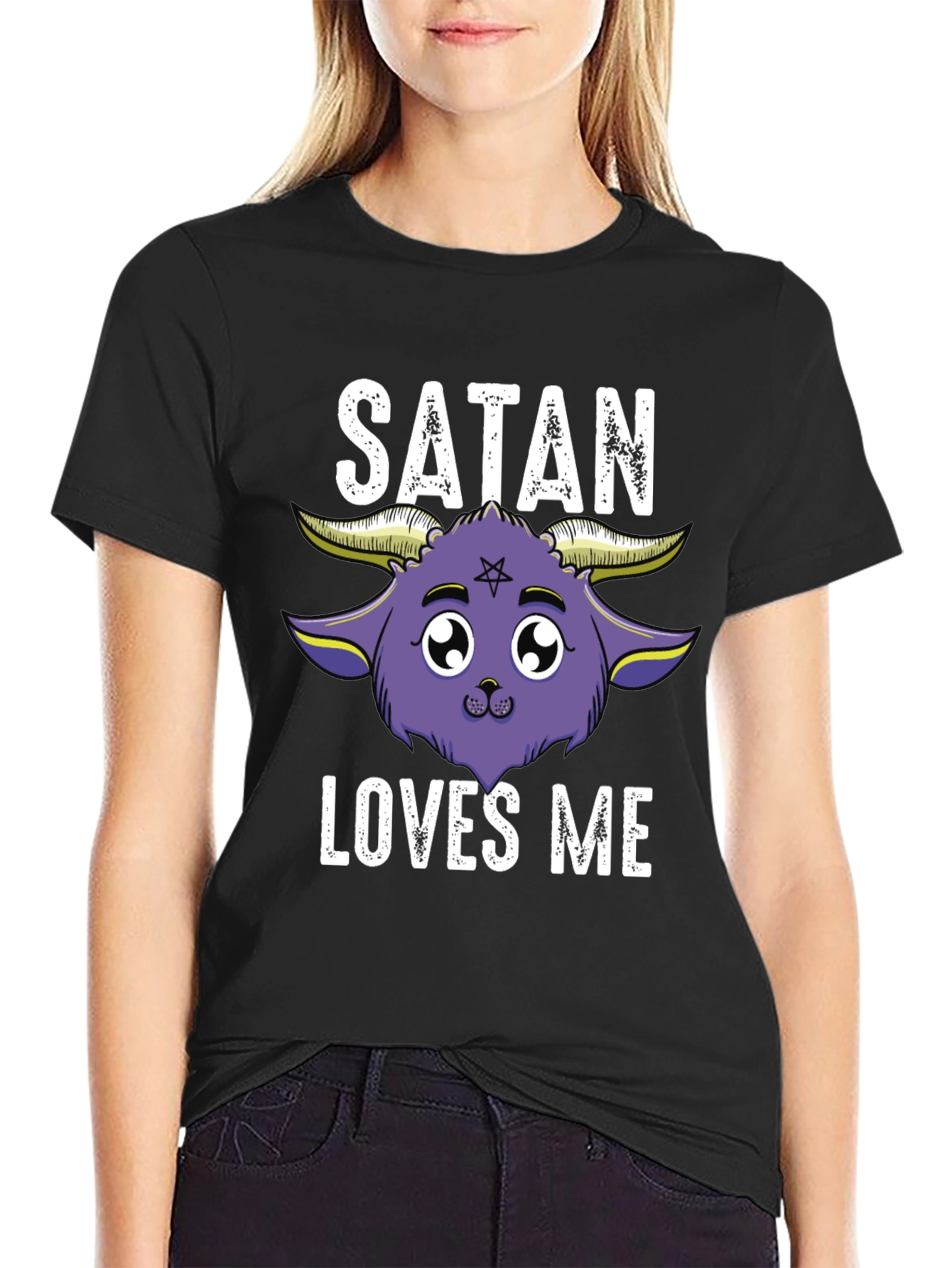 Satan Loves Me Graphic Tee - Cute Goat Design
