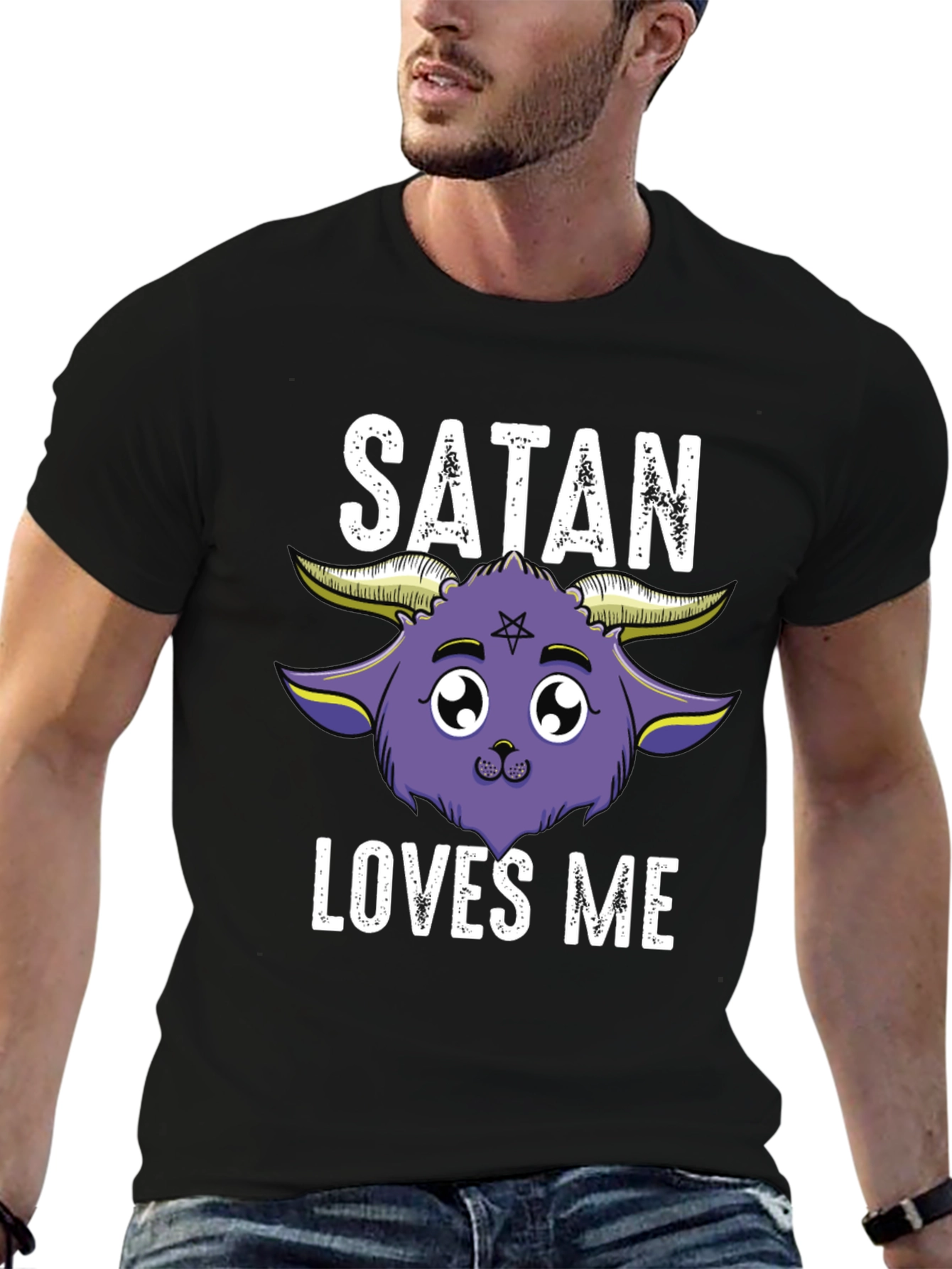 Satan Loves Me Graphic Tee - Cute Goat Design