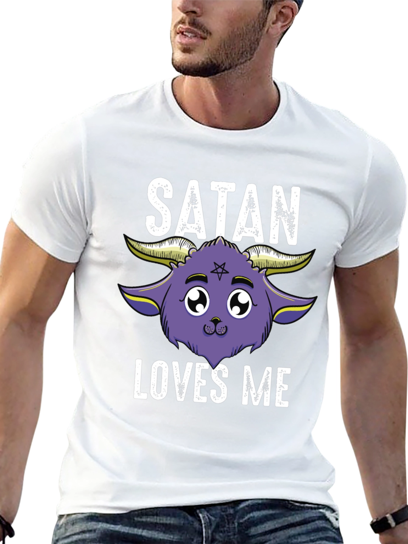 Satan Loves Me Graphic Tee - Cute Goat Design