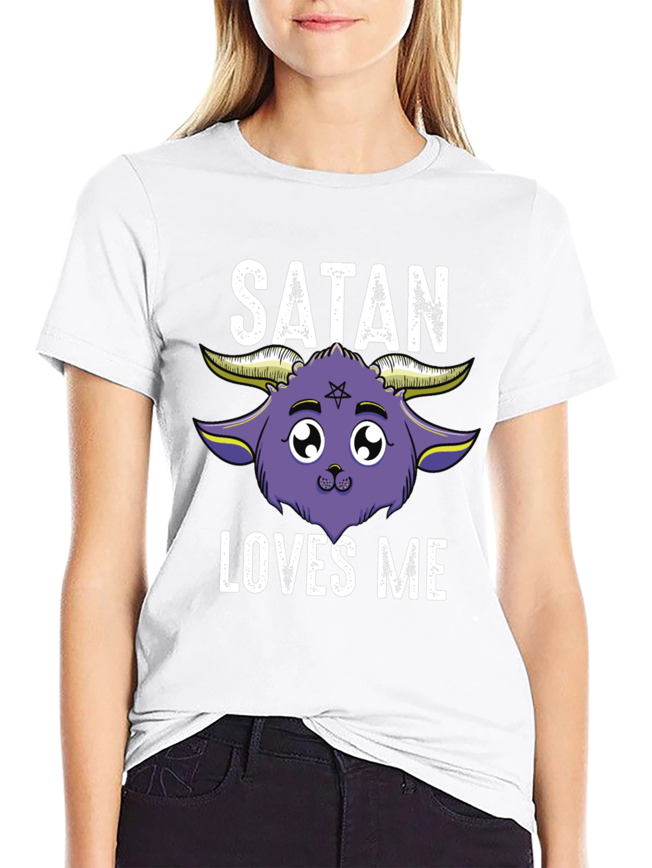Satan Loves Me Graphic Tee - Cute Goat Design