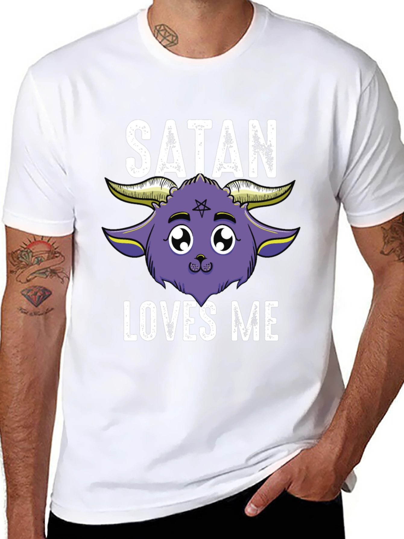 Satan Loves Me Graphic Tee - Cute Goat Design
