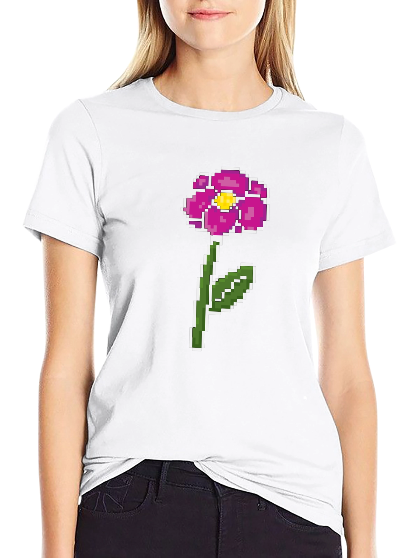 Pixel Flower Graphic Tee - Retro Gaming Style