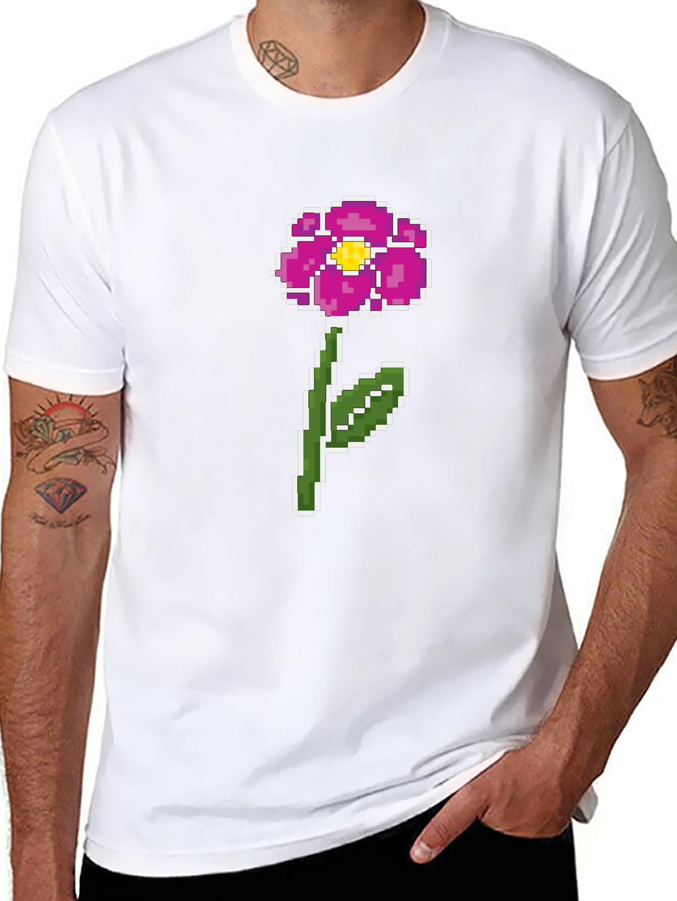 Pixel Flower Graphic Tee - Retro Gaming Style