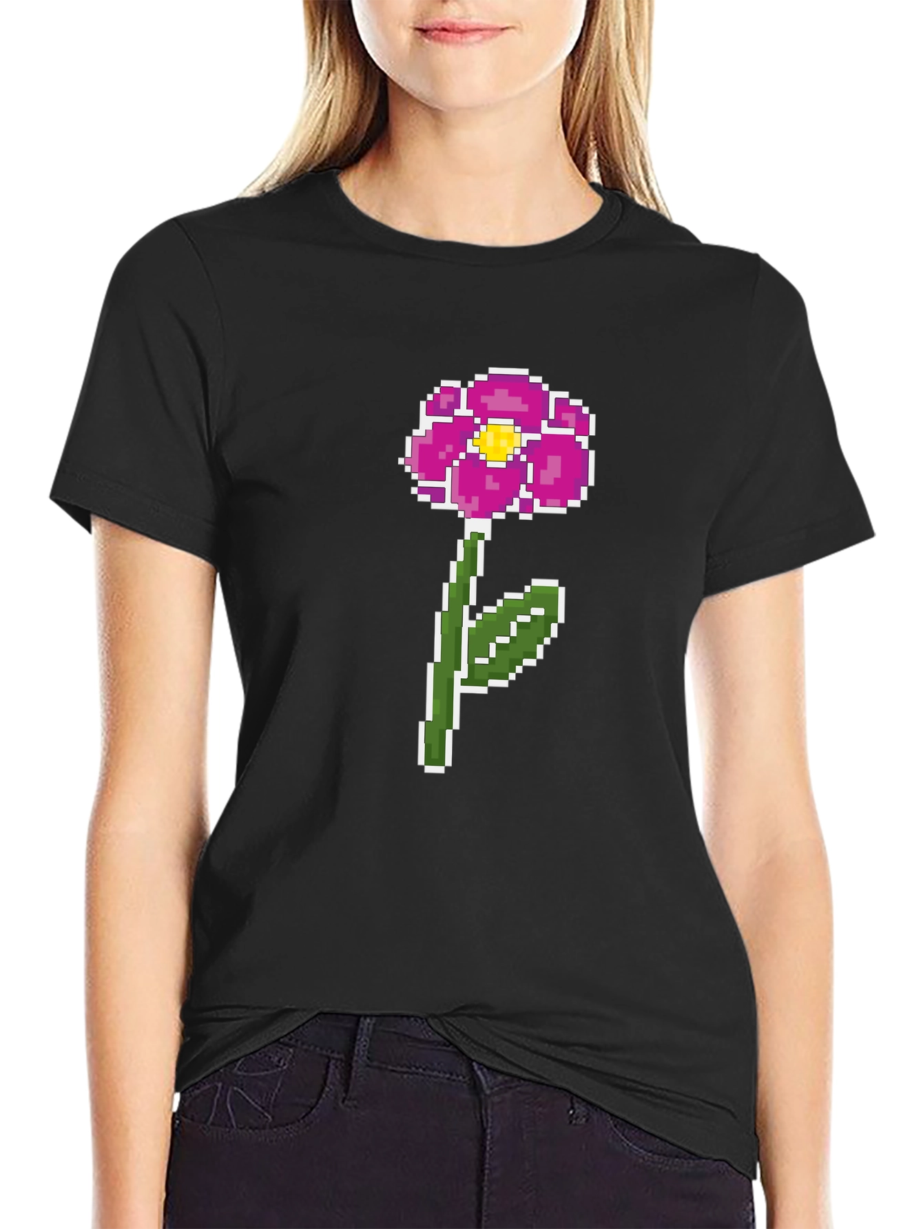 Pixel Flower Graphic Tee - Retro Gaming Style
