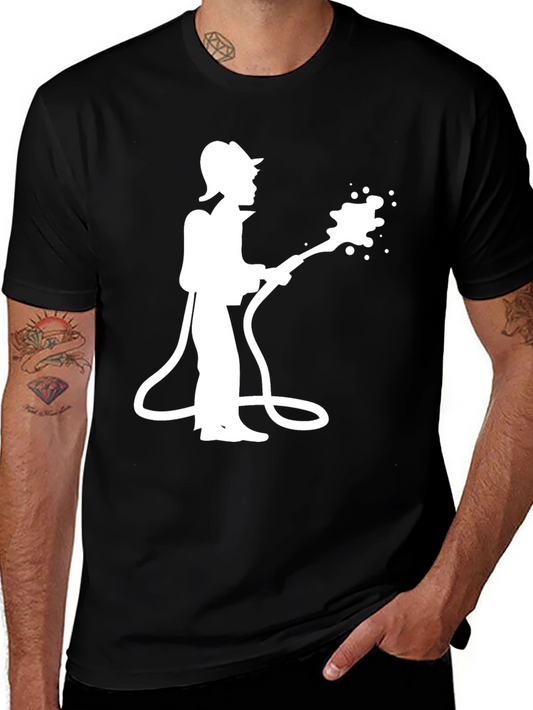 Firefighter Silhouette Graphic Tee - Black Cotton