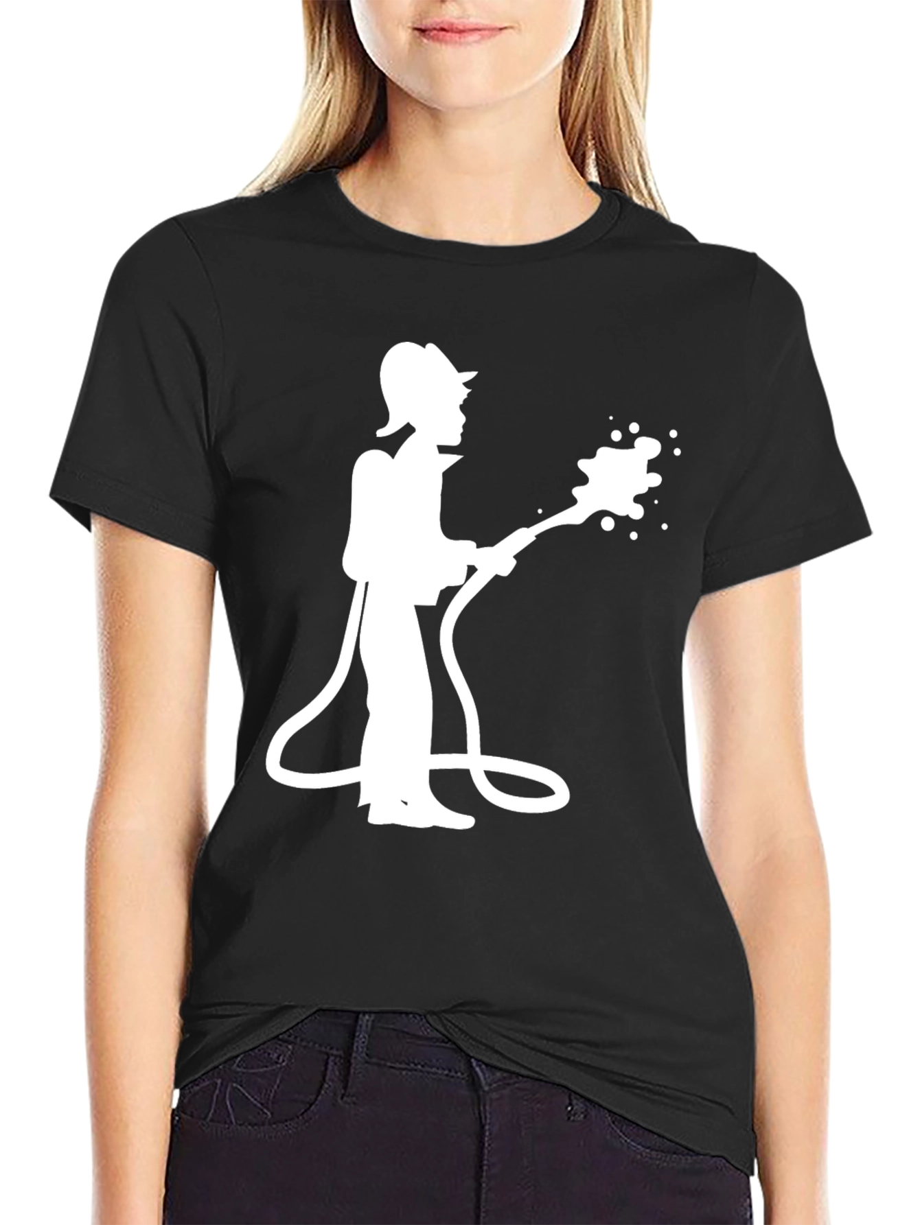 Firefighter Silhouette Graphic Tee - Black Cotton