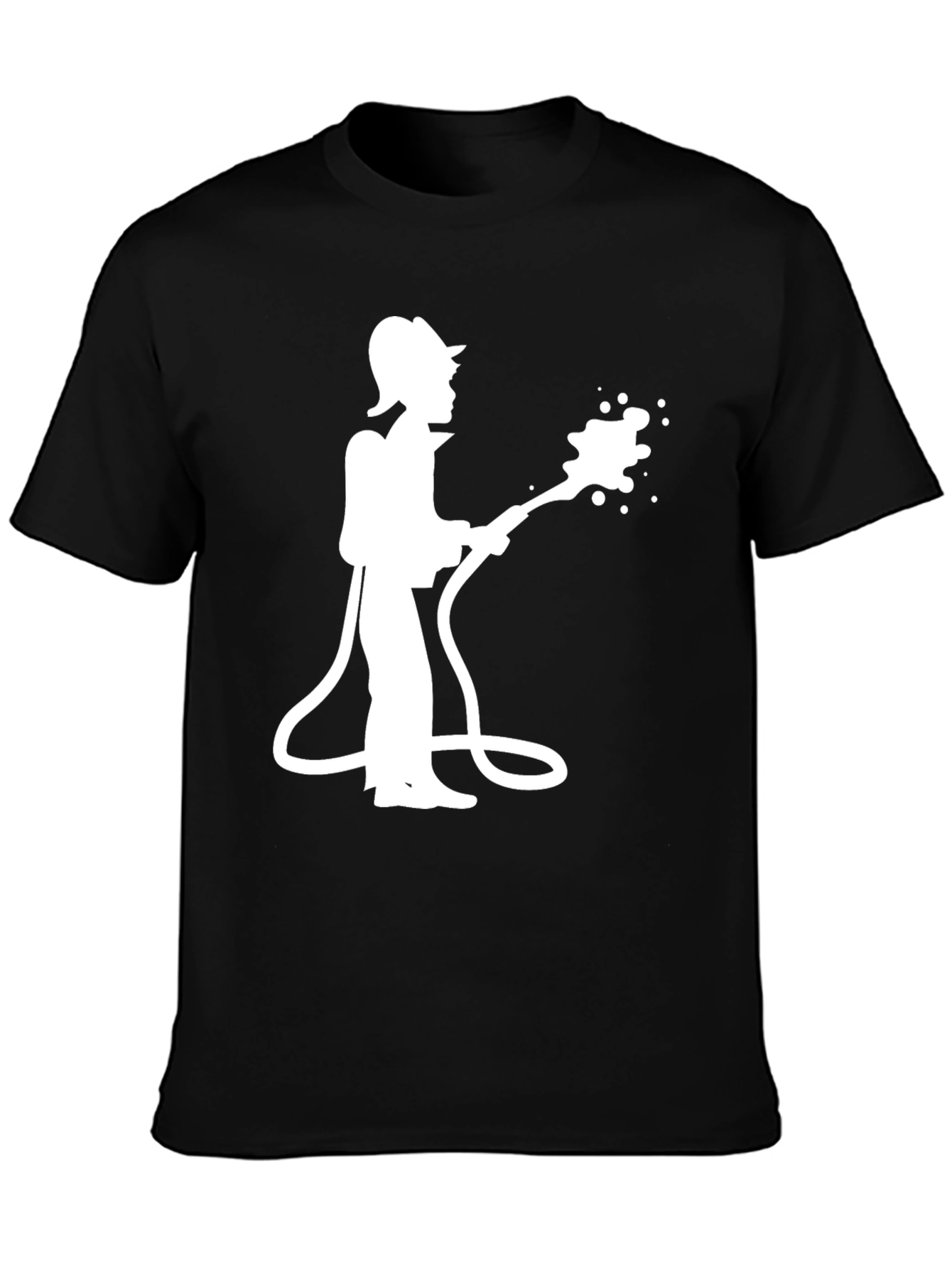 Firefighter Silhouette Graphic Tee - Black Cotton