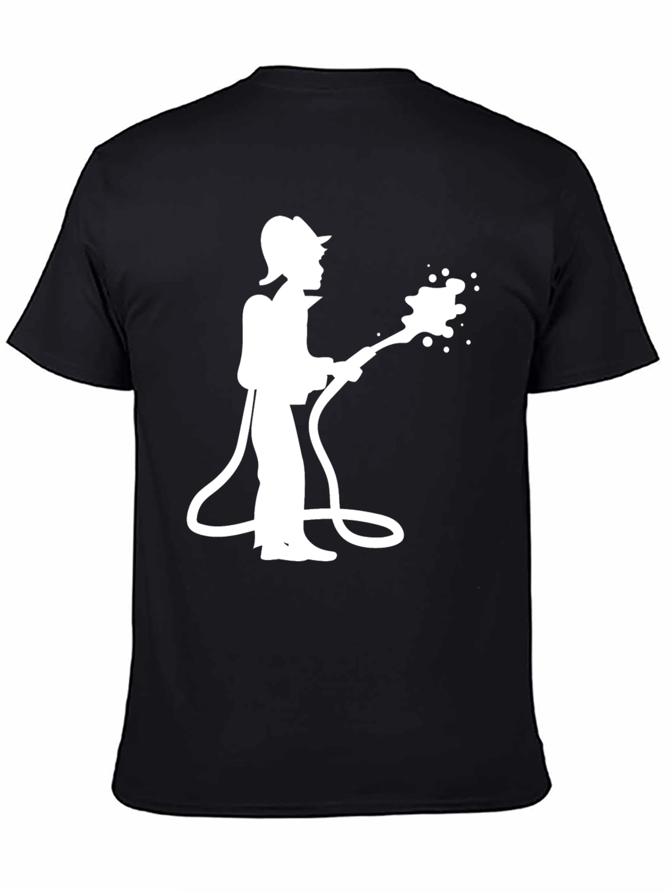 Firefighter Silhouette Graphic Tee - Black Cotton