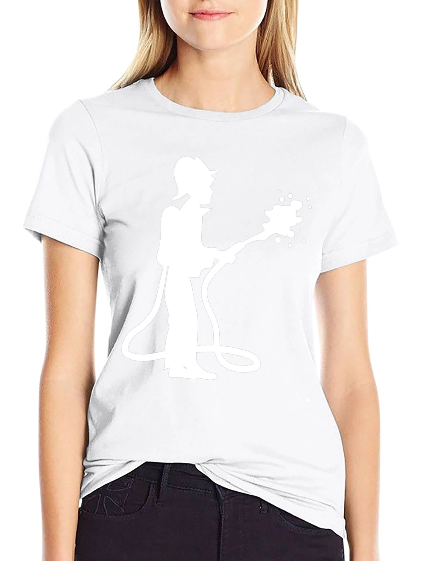 Firefighter Silhouette Graphic Tee - Black Cotton