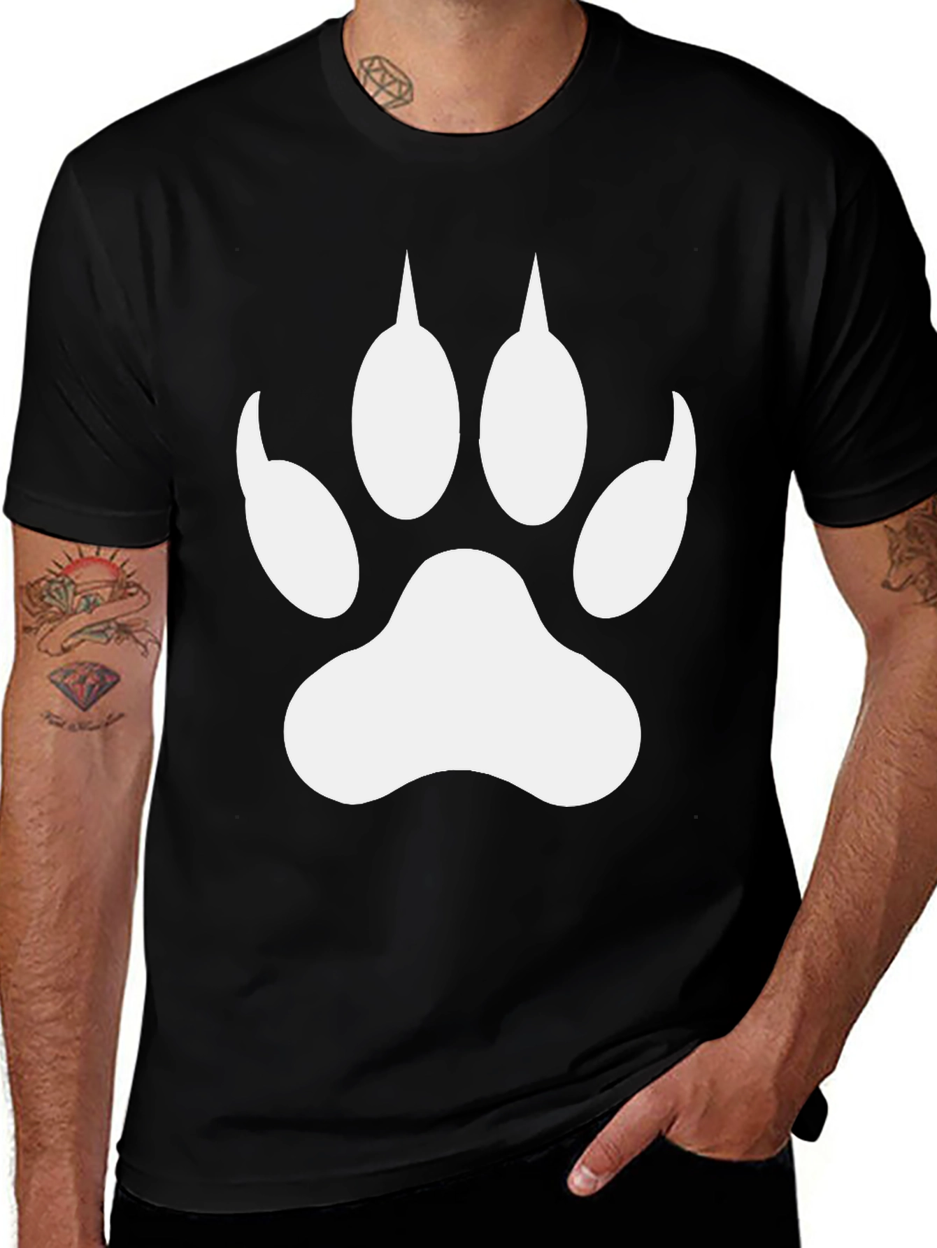 Black T-Shirt with White Paw Print Design