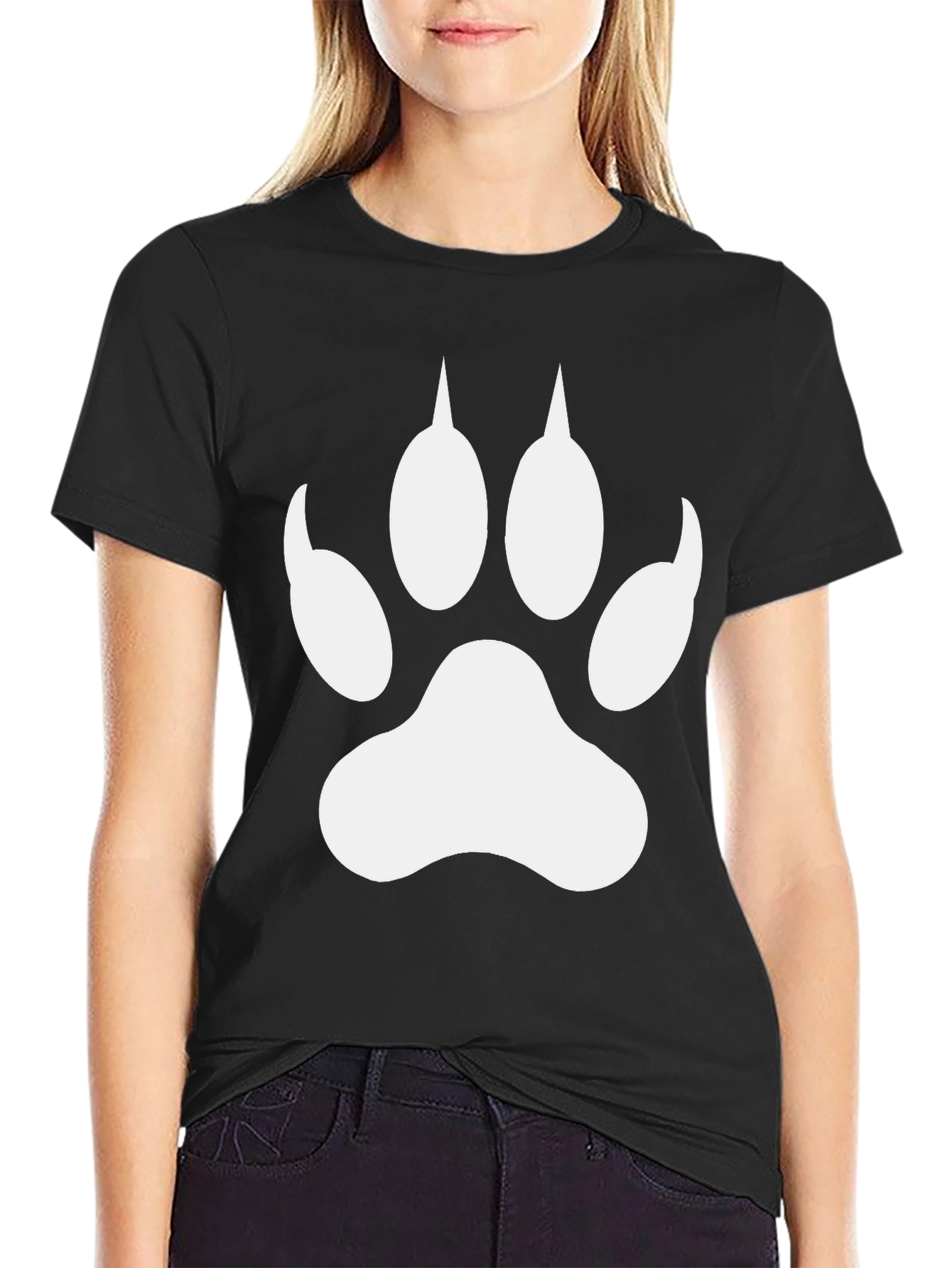 Black T-Shirt with White Paw Print Design
