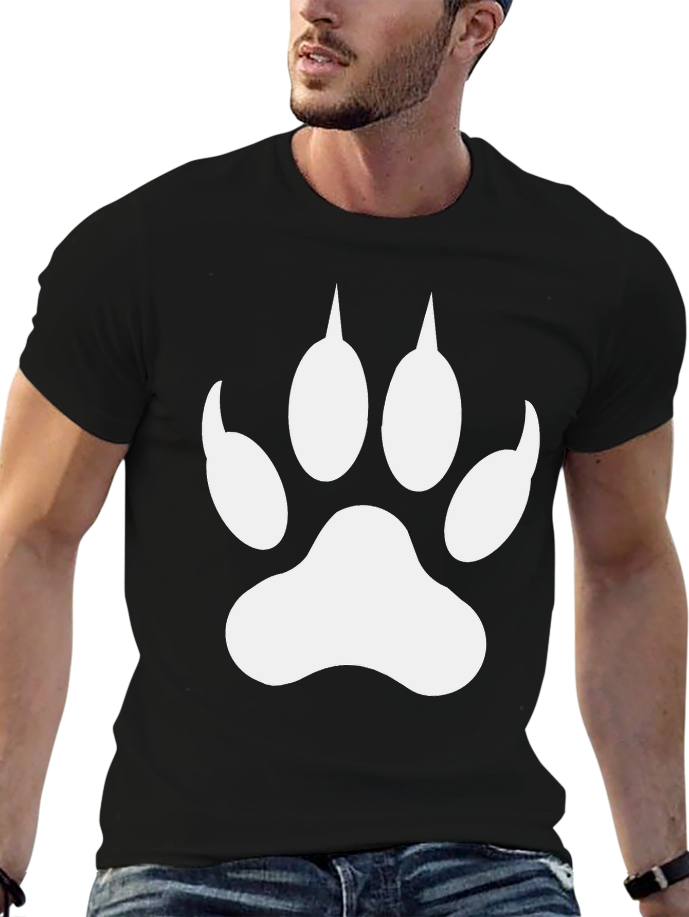 Black T-Shirt with White Paw Print Design